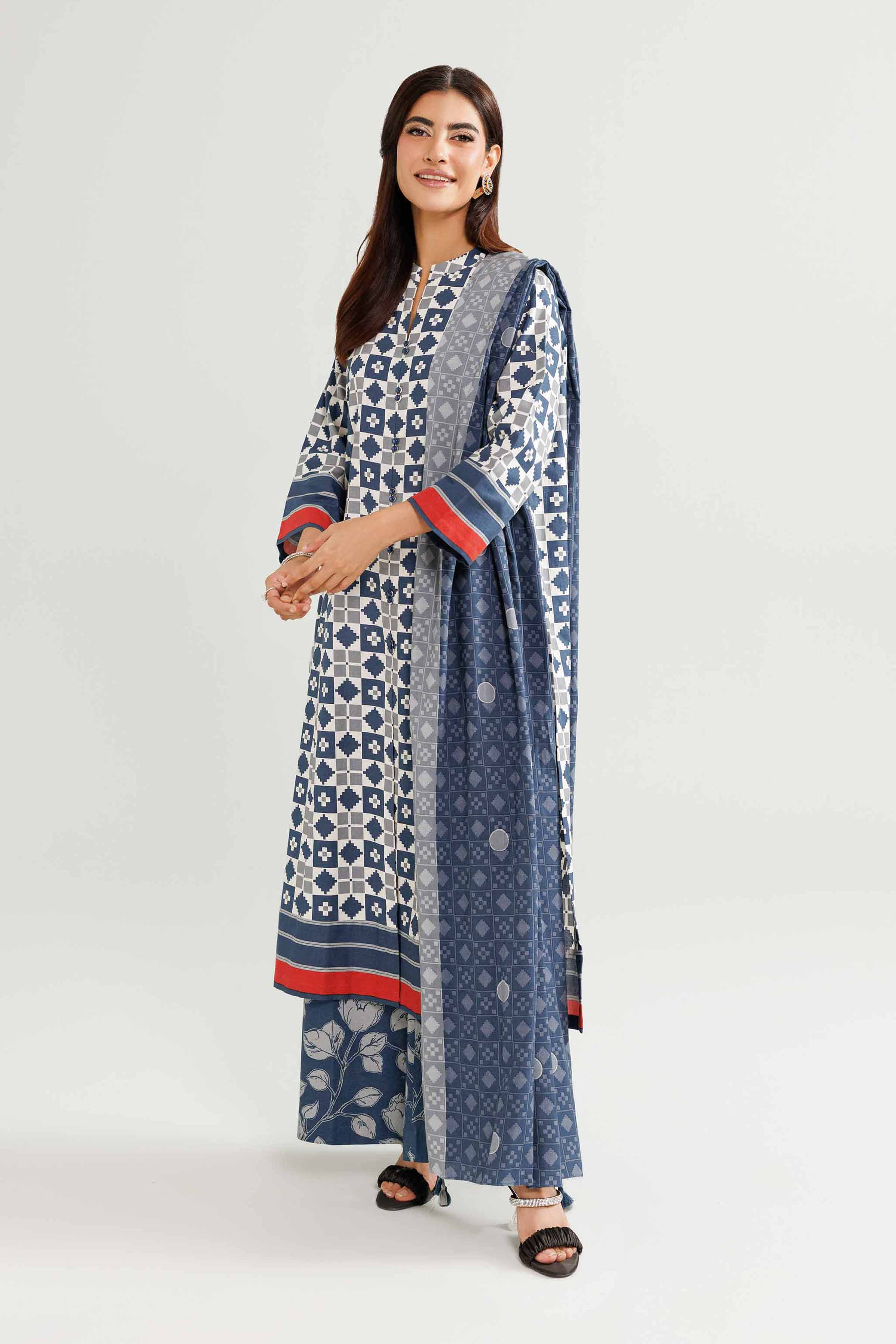 NISHATUAE - Multi Printed Linen 3-piece Ready to wear Suit