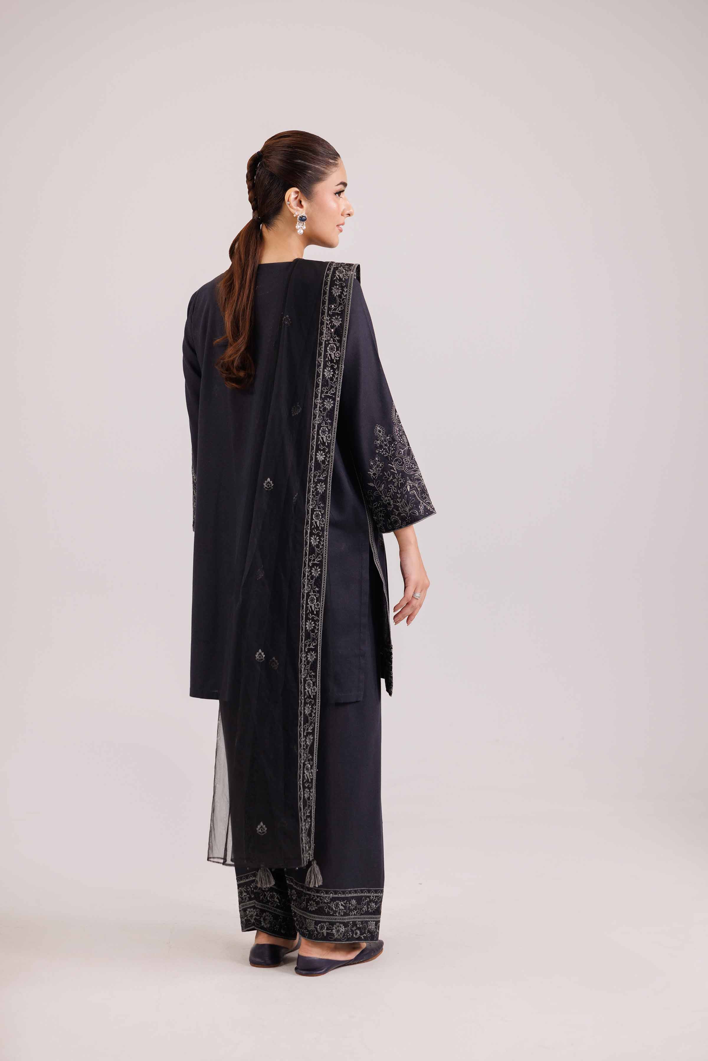 NishatUAE - Black Embroidered Karandi Suit Ready to wear Suit