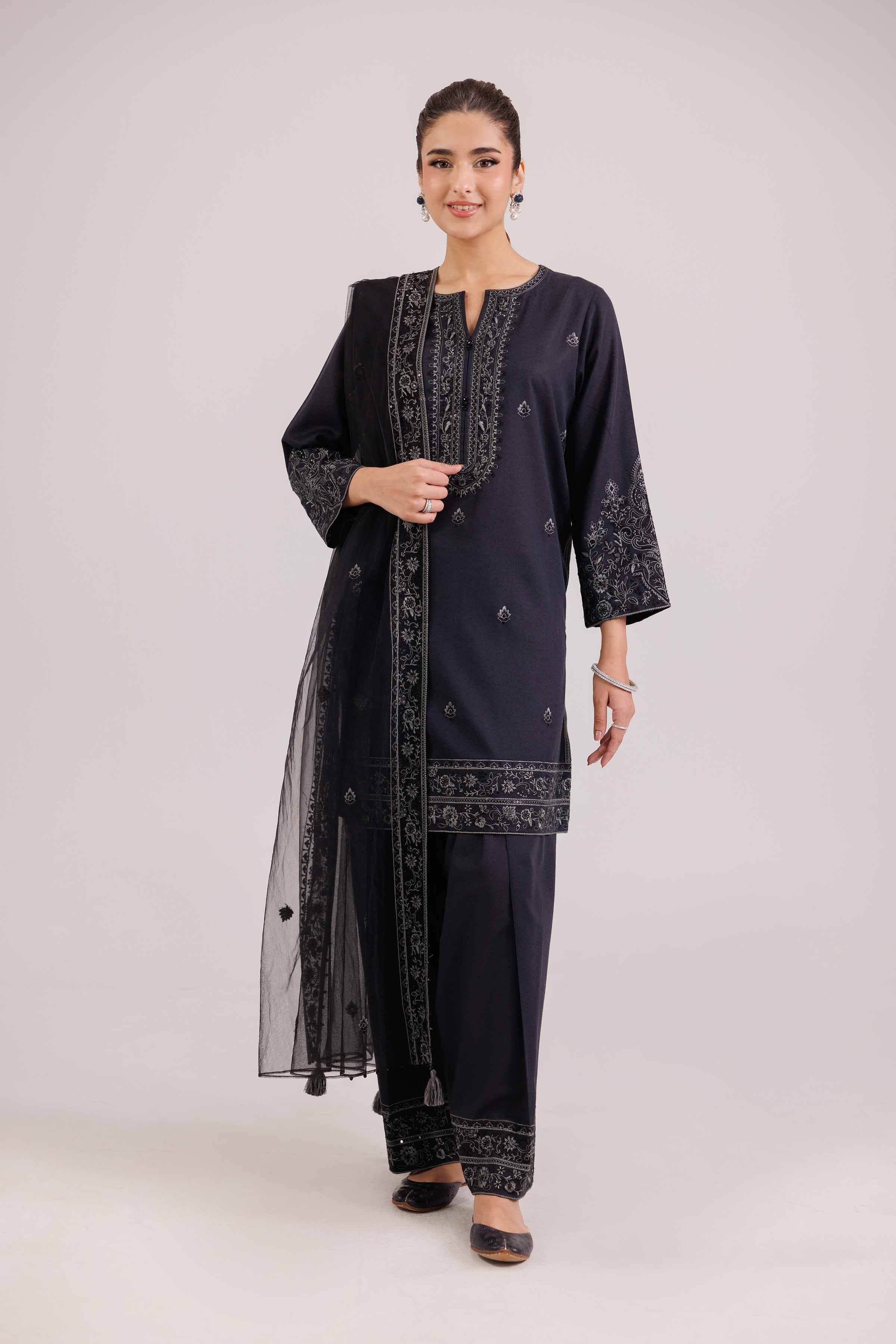 NishatUAE - Black Embroidered Karandi Suit Ready to wear Suit