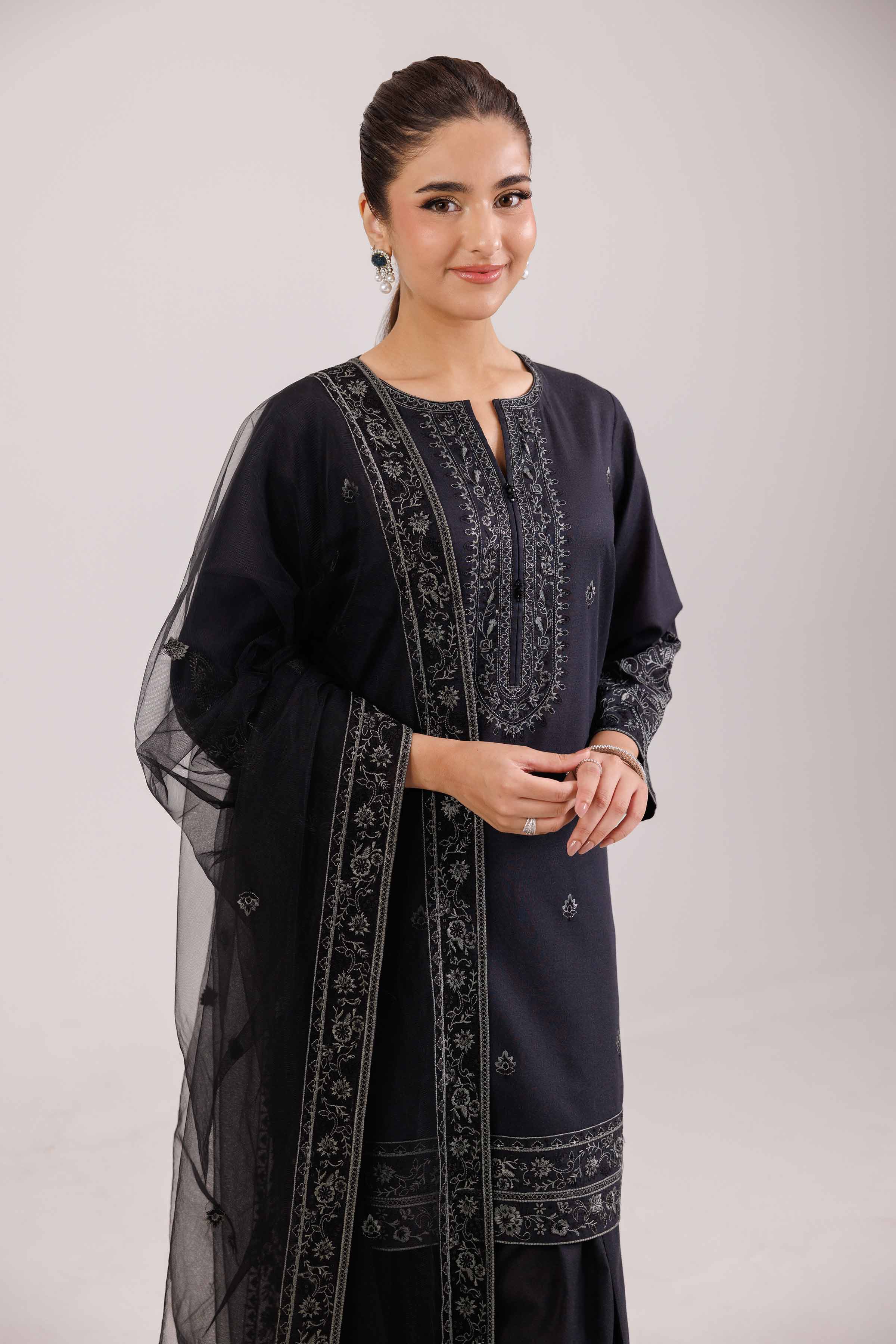 NishatUAE - Black Embroidered Karandi Suit Ready to wear Suit