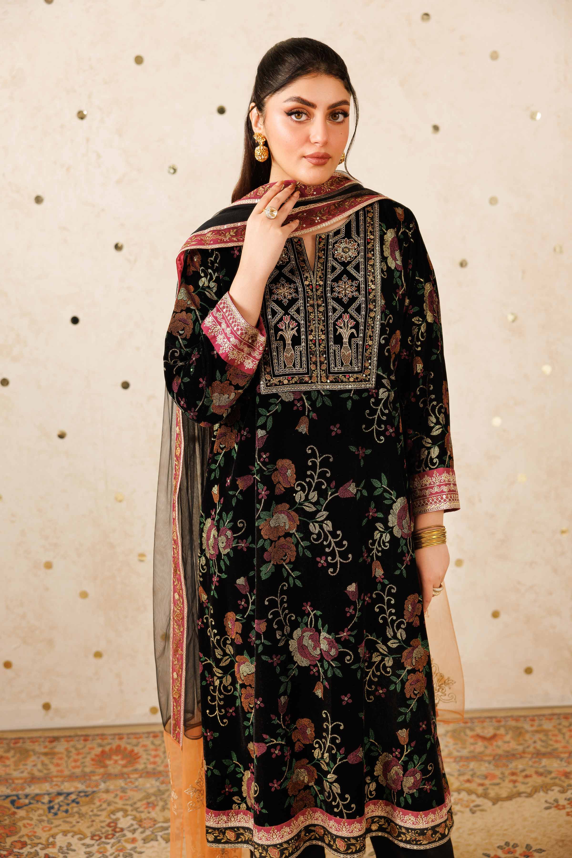 NishatUAE - Black Embroidered Velvet Suit Ready to wear Suit
