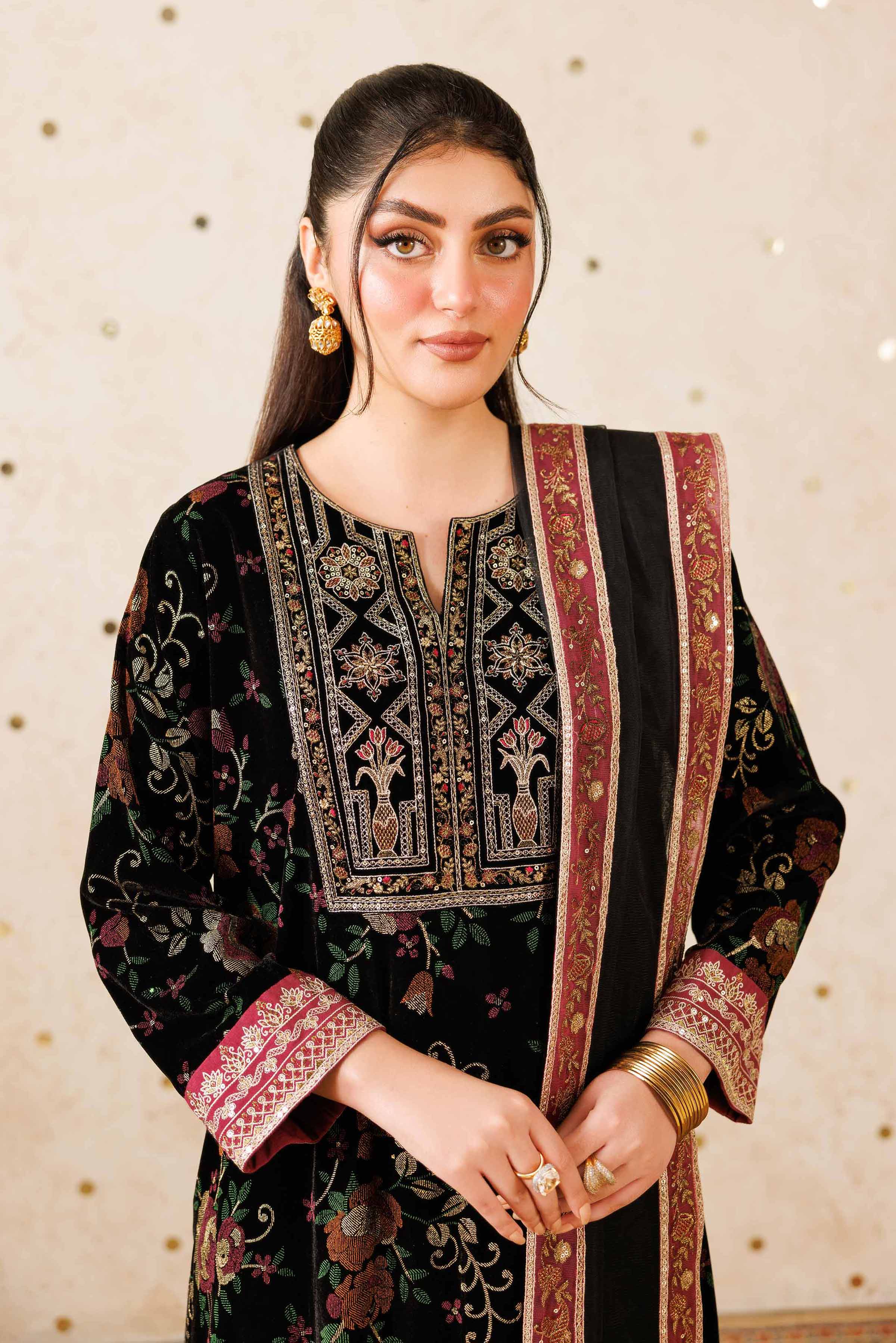 NishatUAE - Black Embroidered Velvet Suit Ready to wear Suit