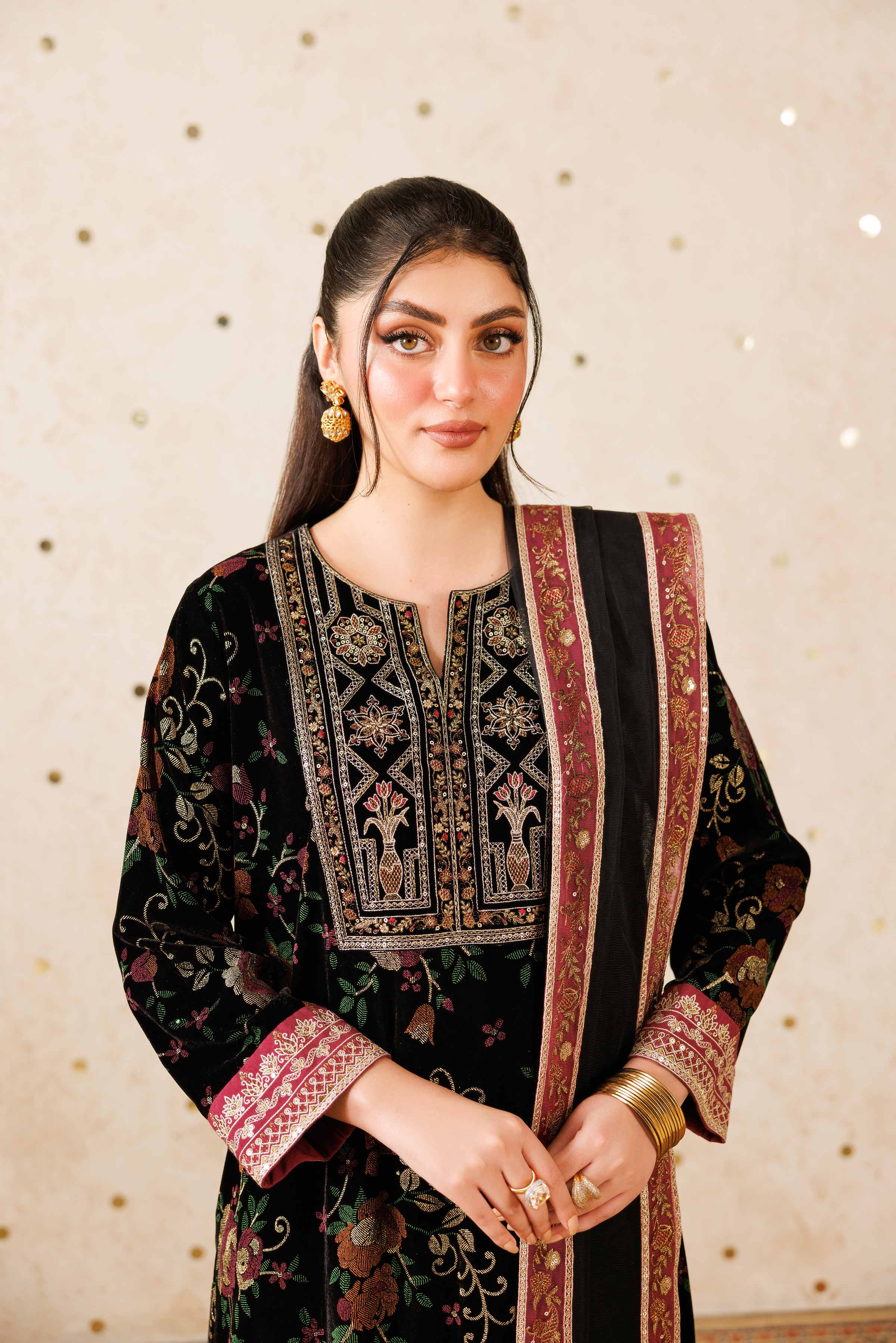 NishatUAE - Black Embroidered Velvet Suit Ready to wear Suit