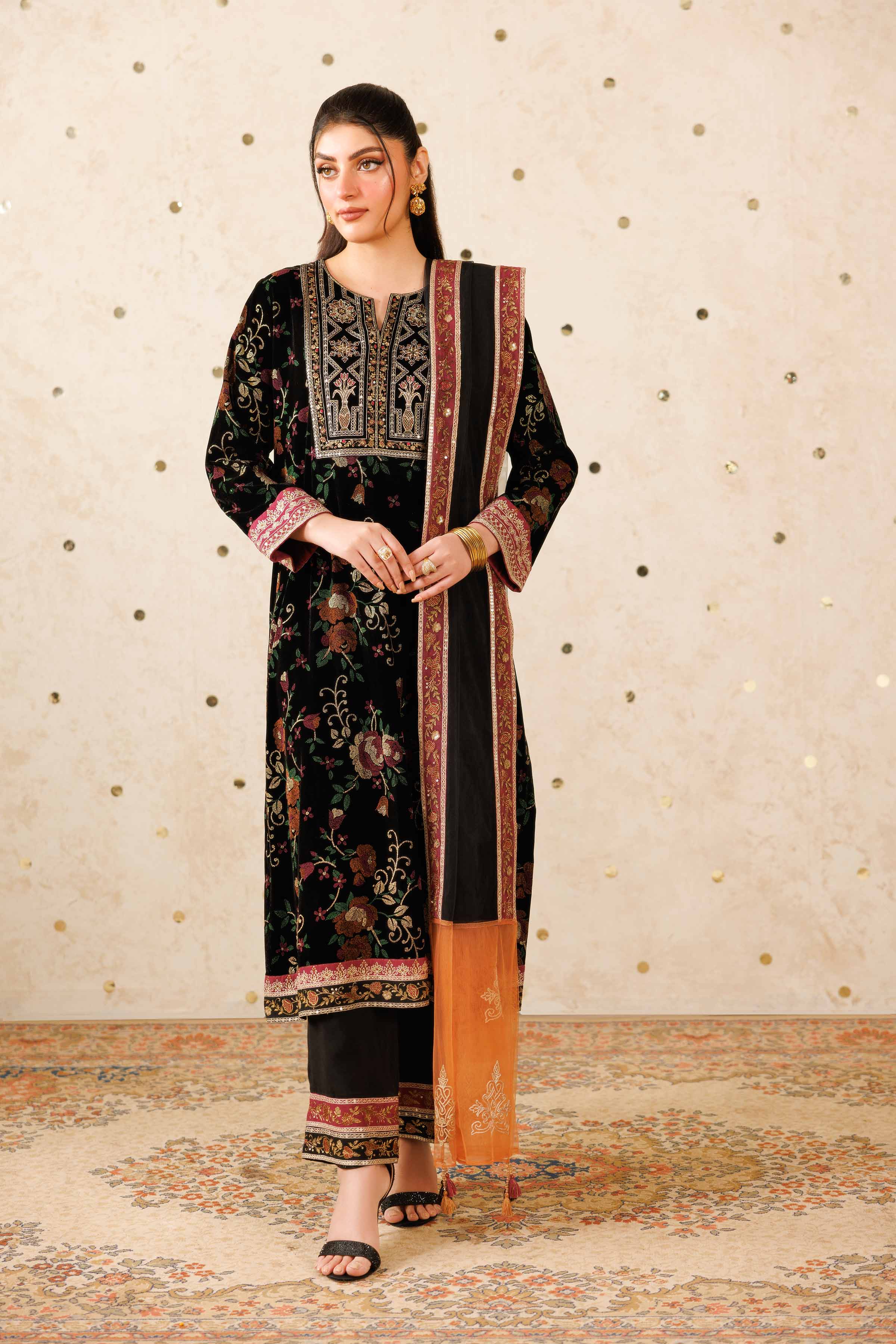 NishatUAE - Black Embroidered Velvet Suit Ready to wear Suit
