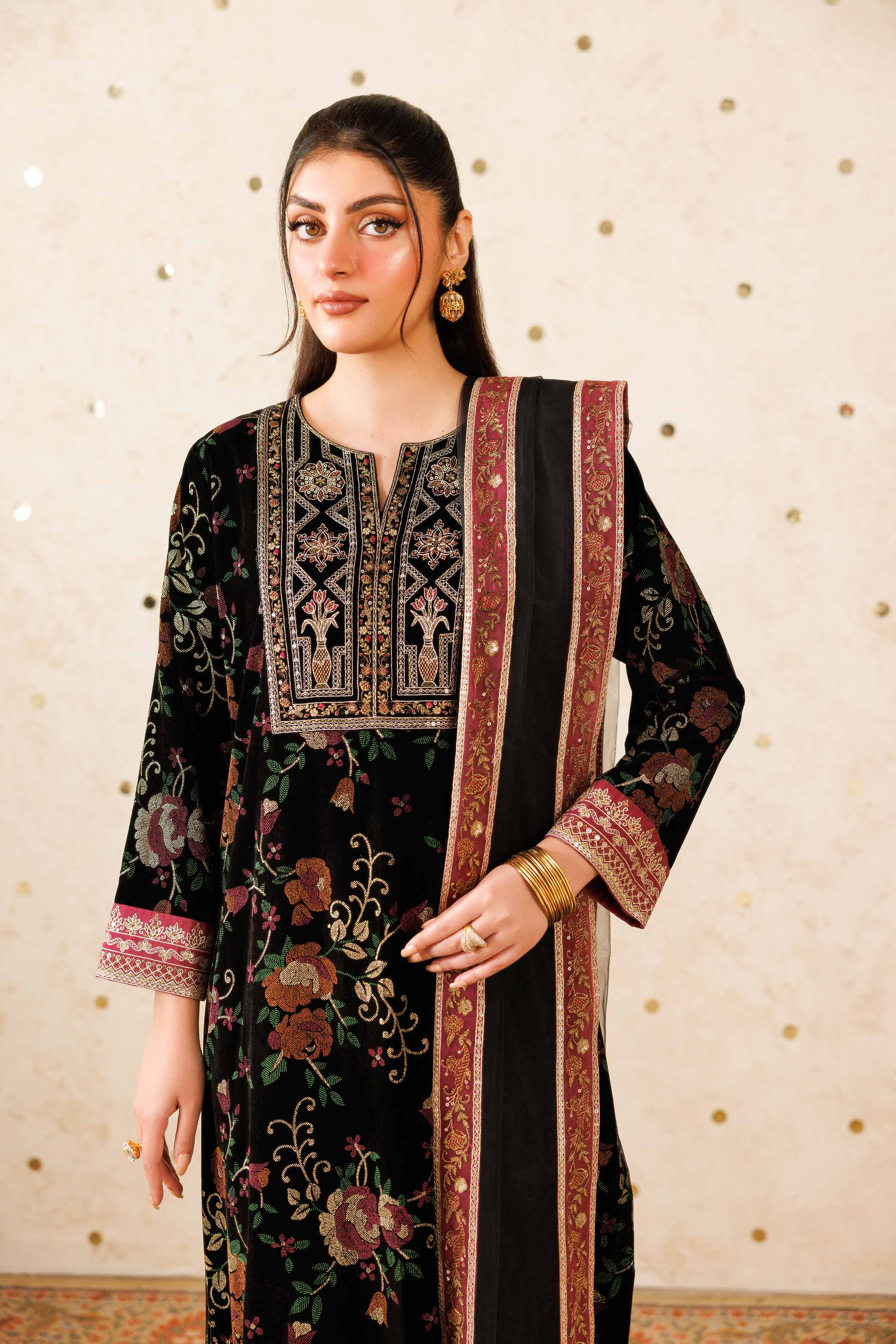 NishatUAE - Black Embroidered Velvet Suit Ready to wear Suit