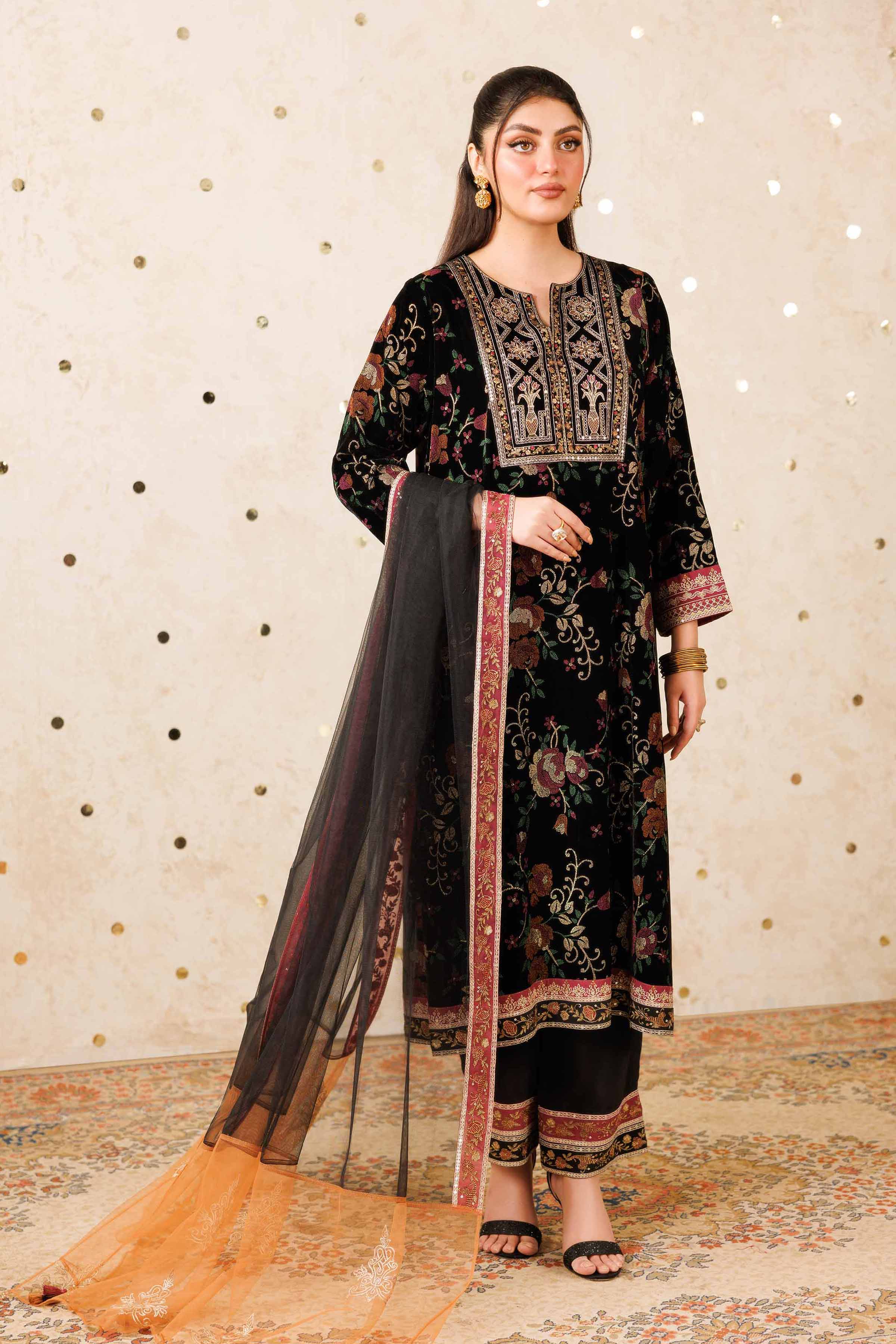 NishatUAE - Black Embroidered Velvet Suit Ready to wear Suit