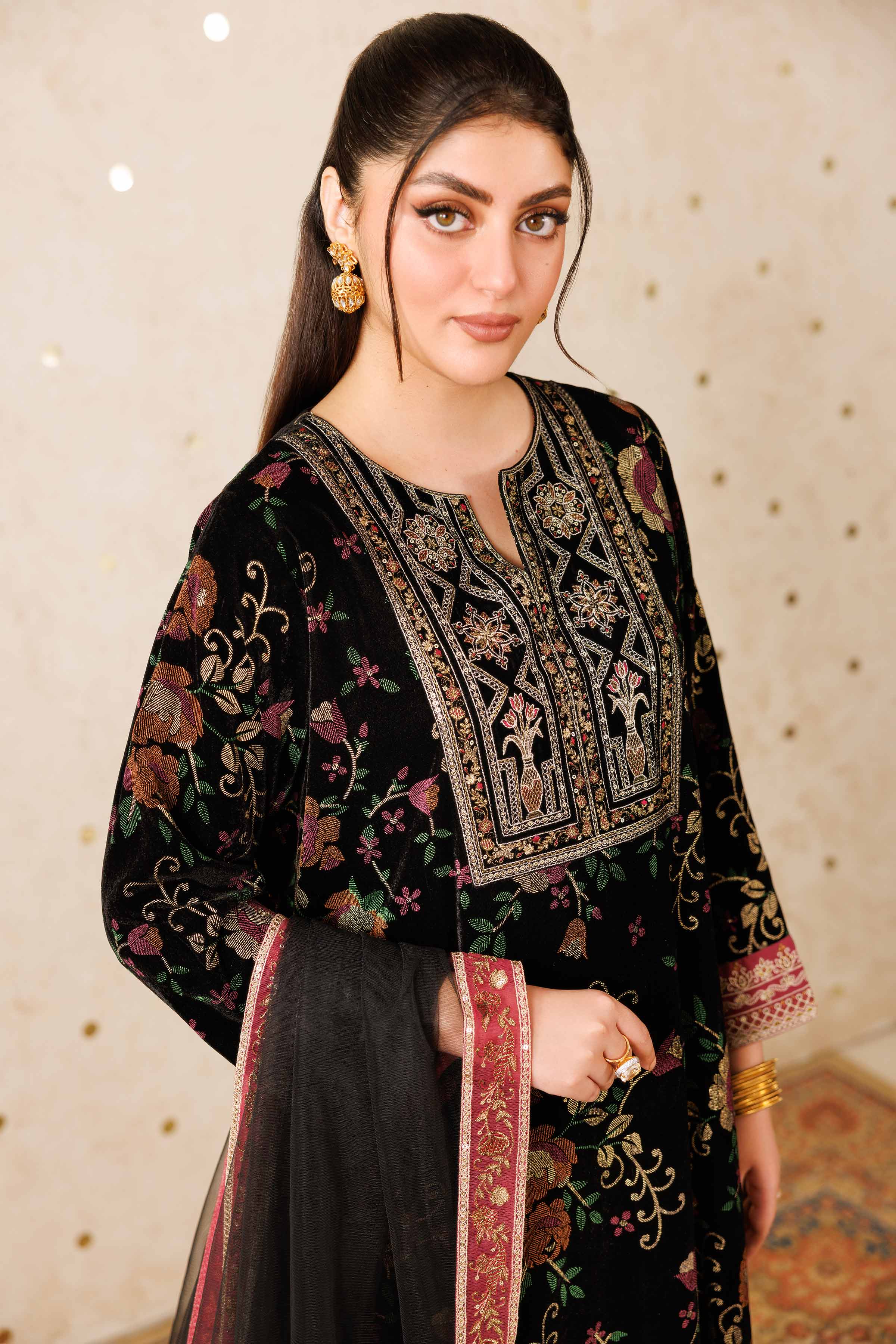 NishatUAE - Black Embroidered Velvet Suit Ready to wear Suit