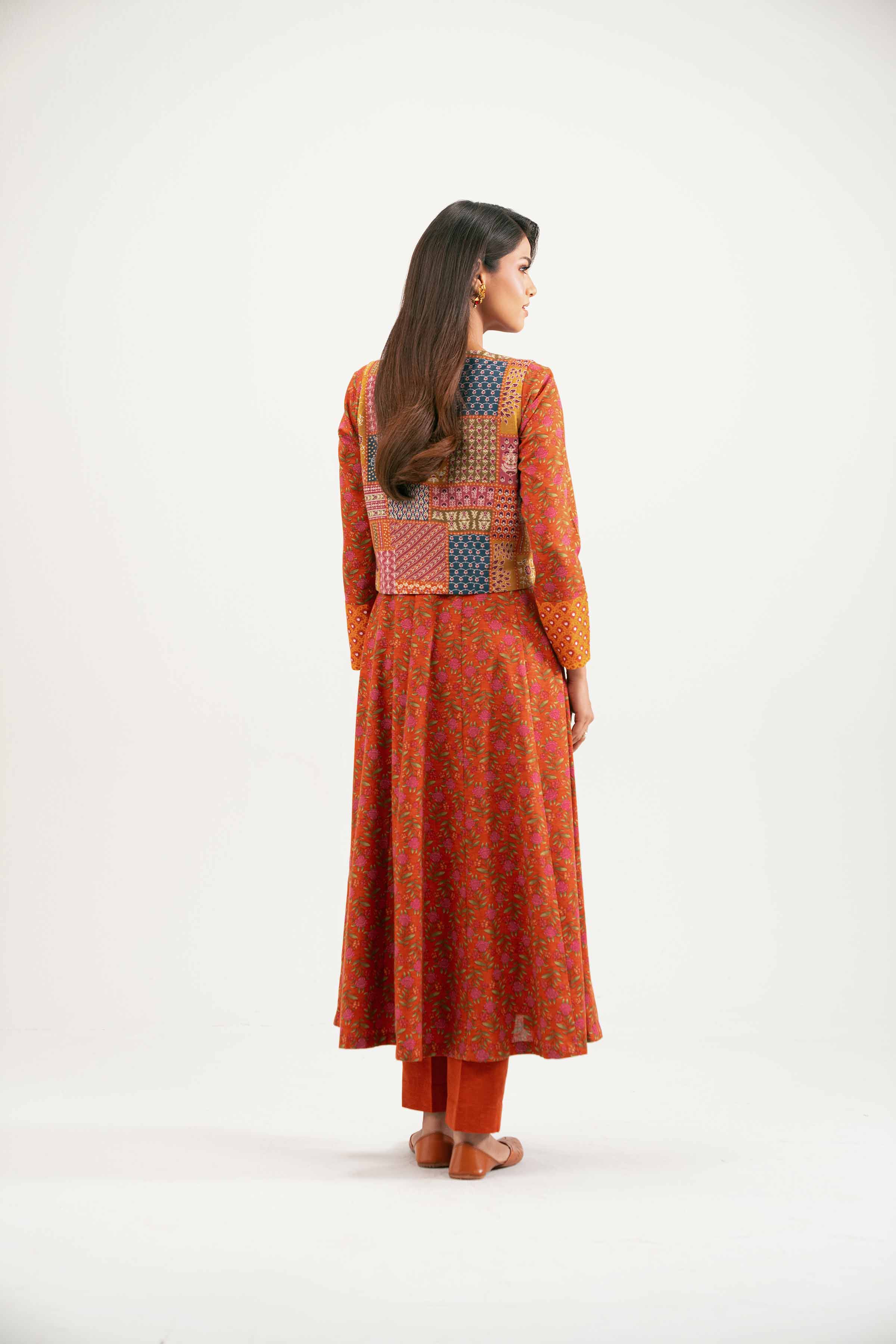 NISHATUAE - Orange Printed Karandi 3-piece Ready to wear Suit