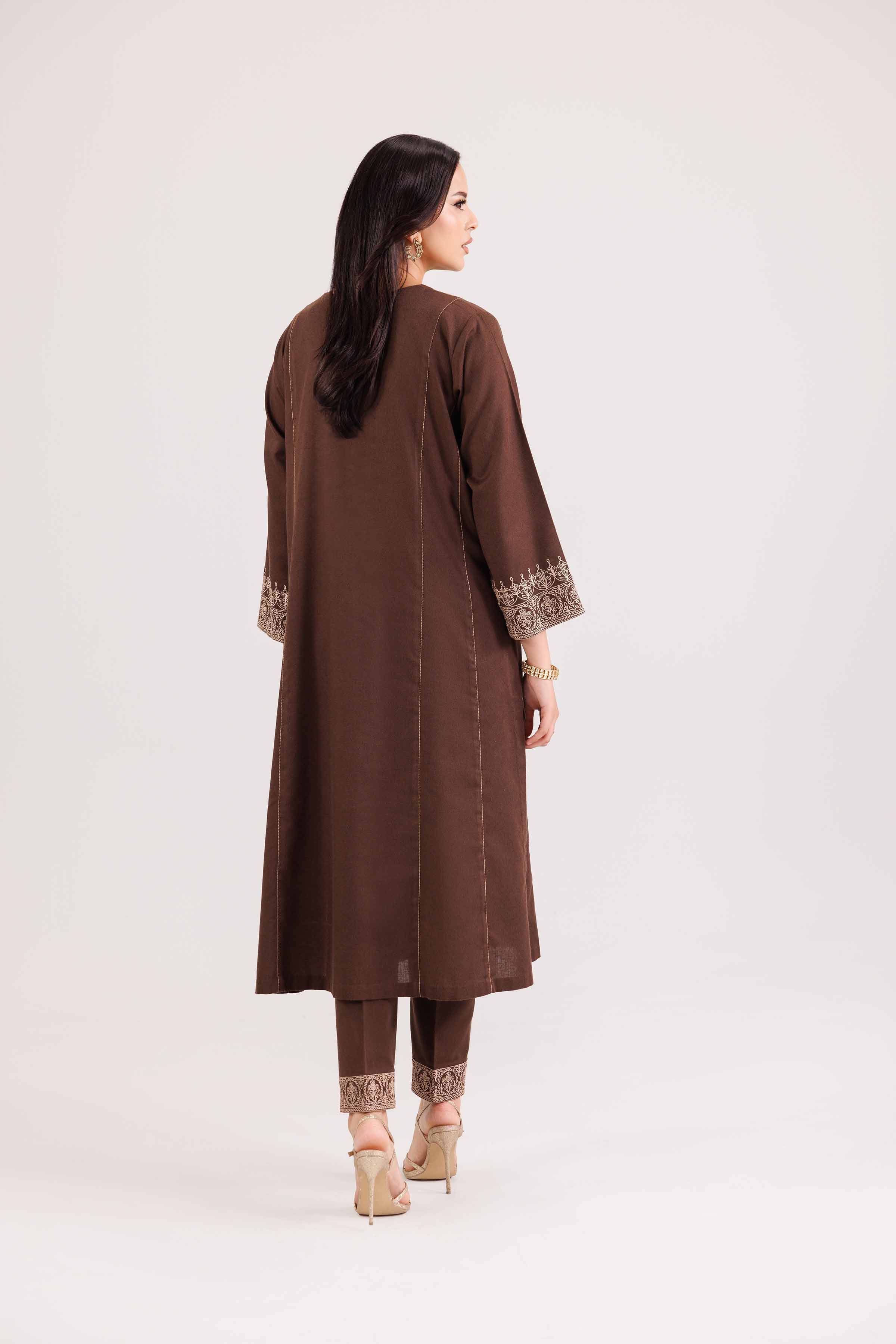 NISHATUAE - Brown Embroidered Karandi 2-piece Ready to wear Dress