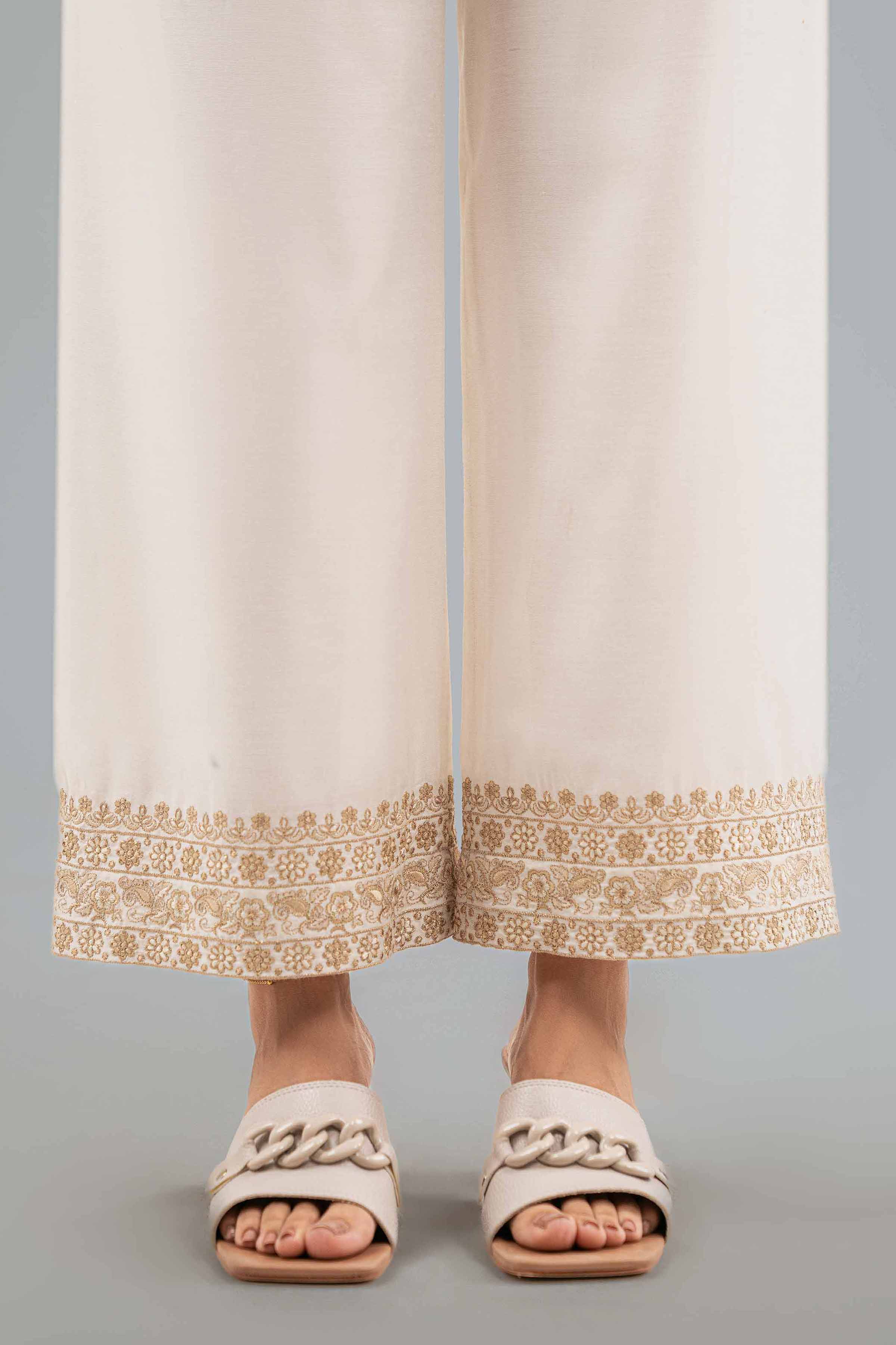 NISHATUAE - White Embroidered Silk Ready to wear Pants
