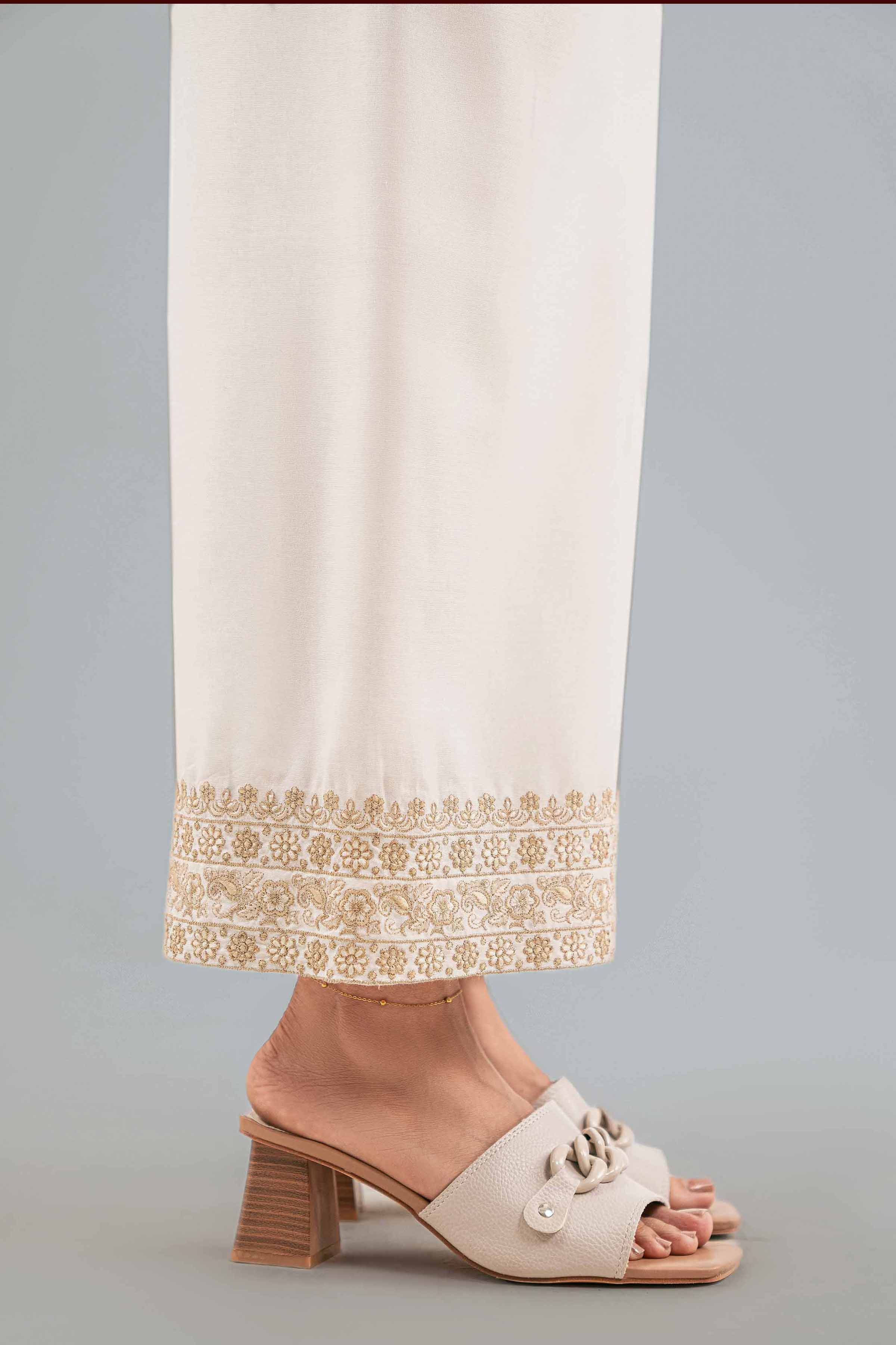 NISHATUAE - White Embroidered Silk Ready to wear Pants
