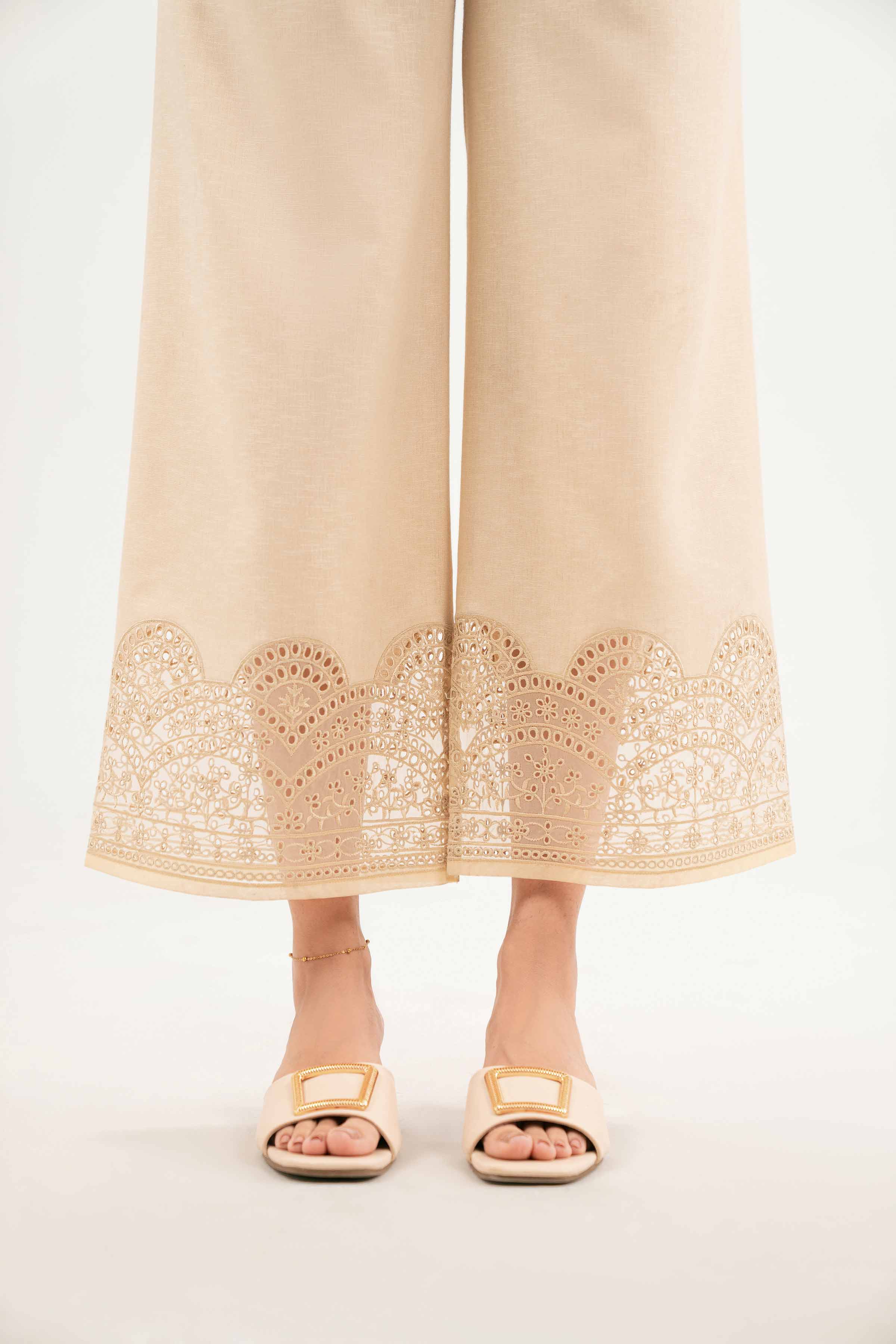 NISHATUAE - Beige Embroidered Karandi Ready to wear Trousers