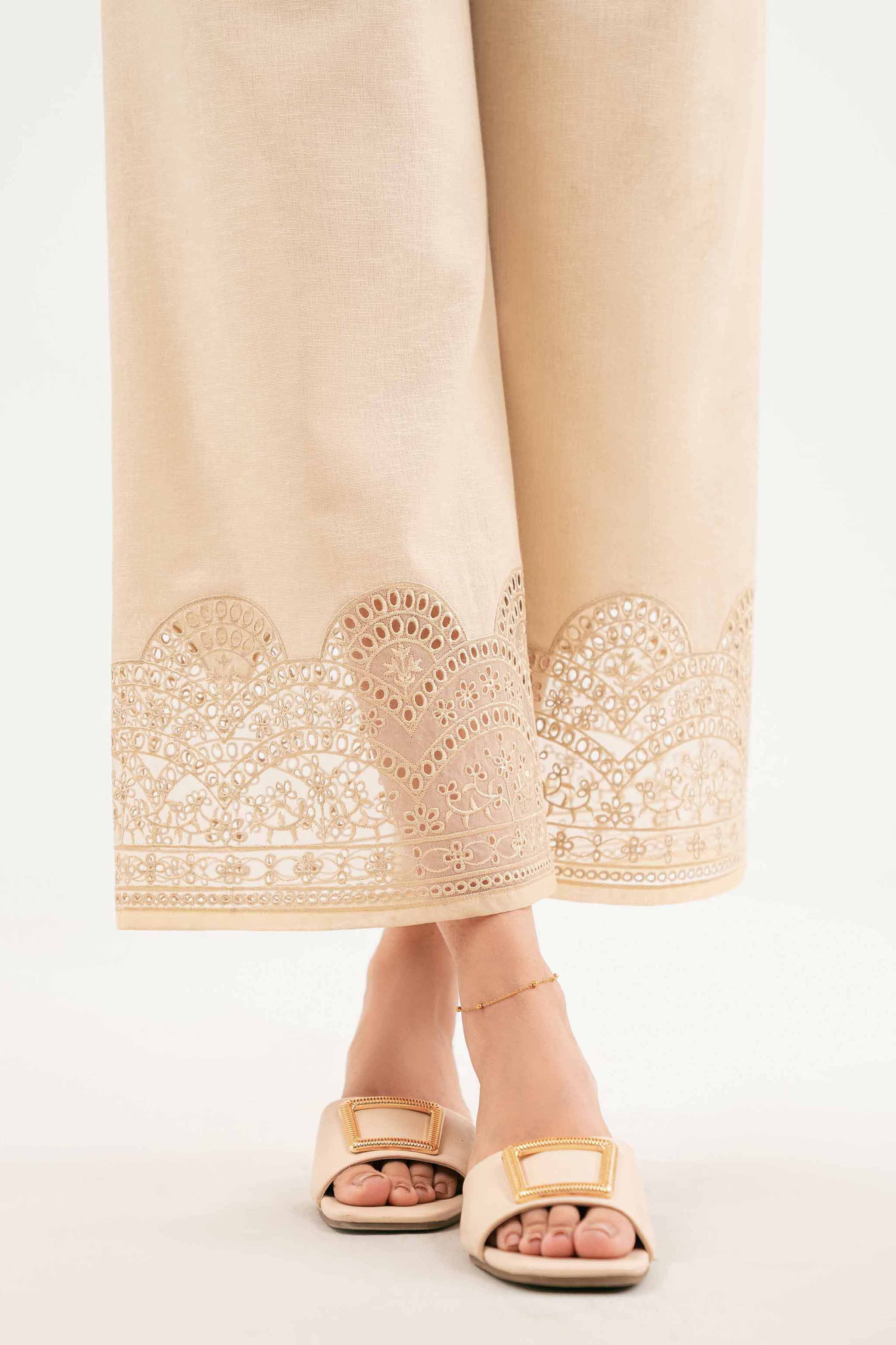 NISHATUAE - Beige Embroidered Karandi Ready to wear Trousers
