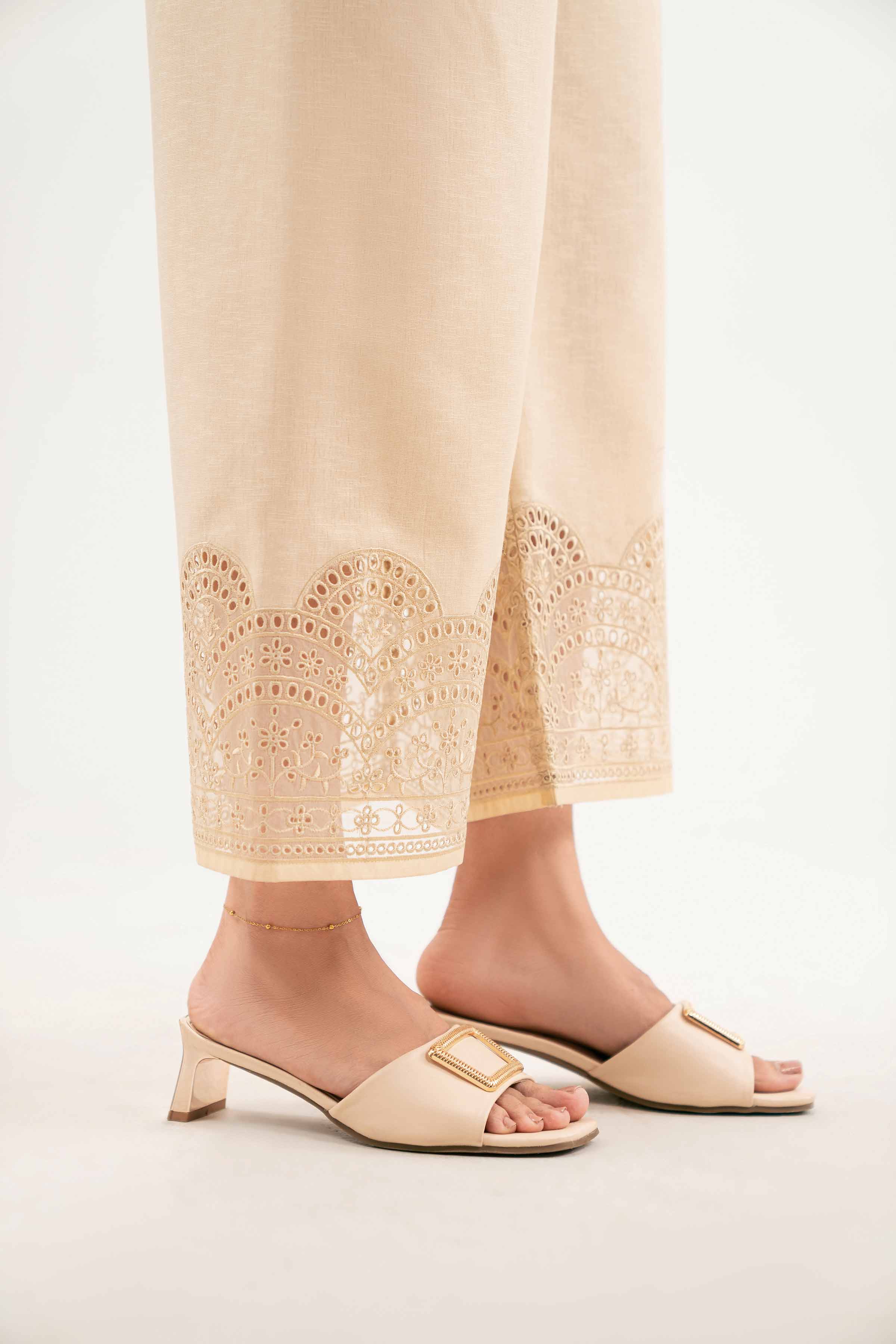 NISHATUAE - Beige Embroidered Karandi Ready to wear Trousers