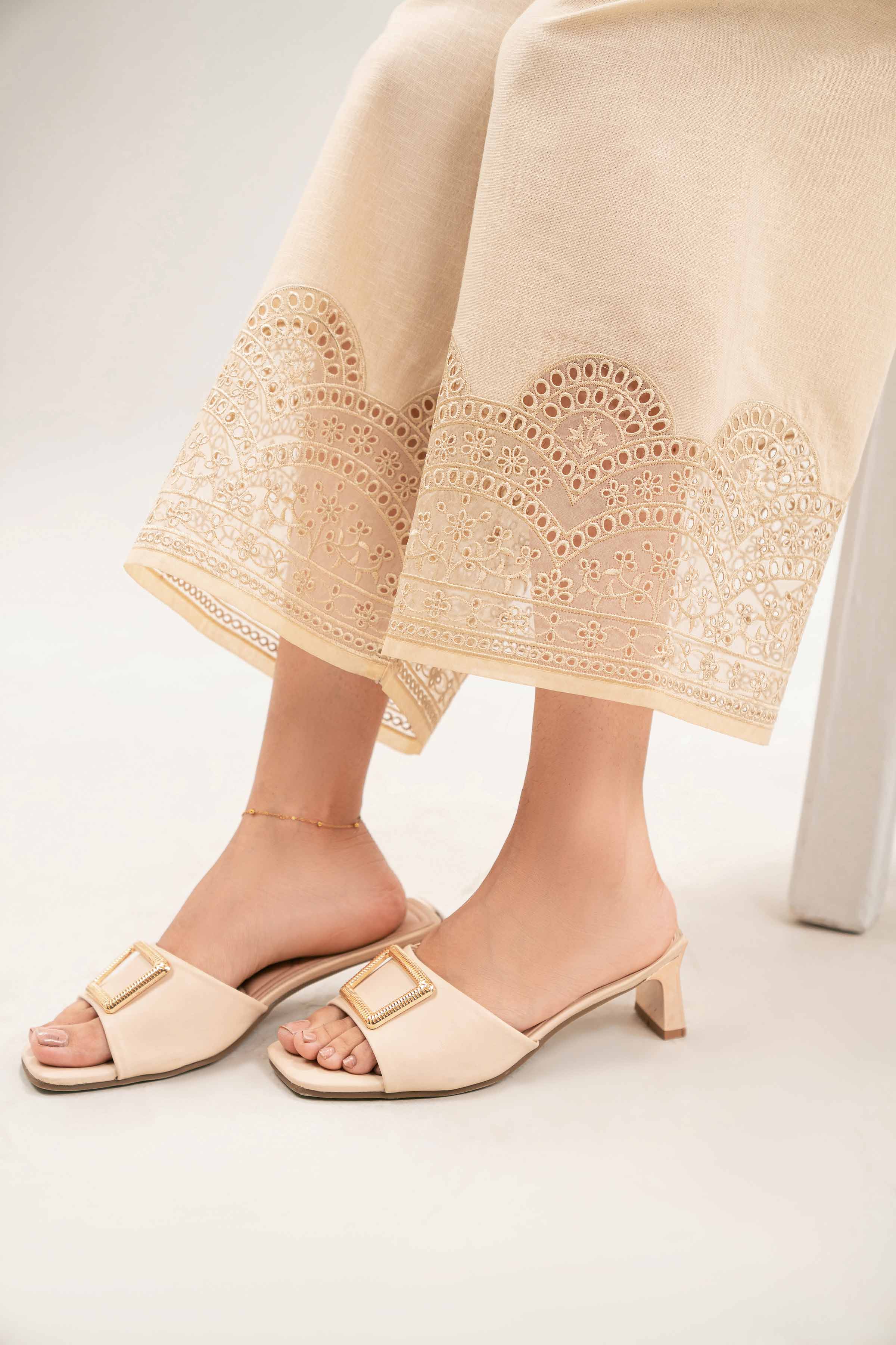 NISHATUAE - Beige Embroidered Karandi Ready to wear Trousers