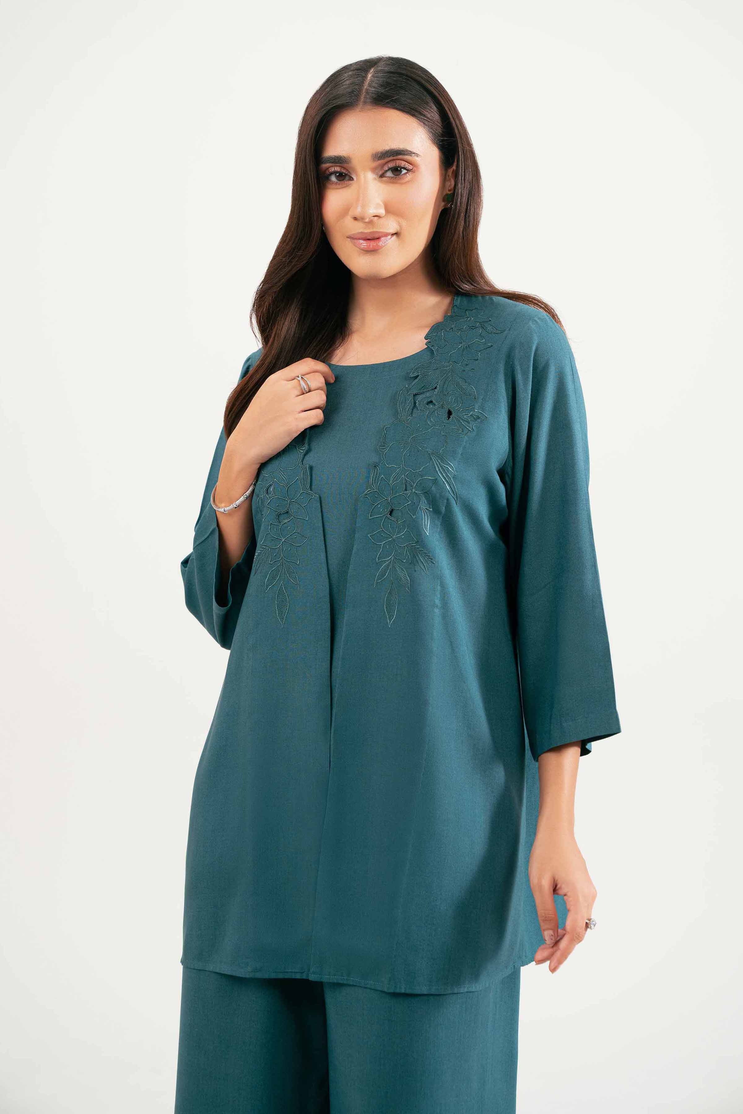 NISHATUAE - Blue Embroidered Linen 3-piece Ready to wear Suit