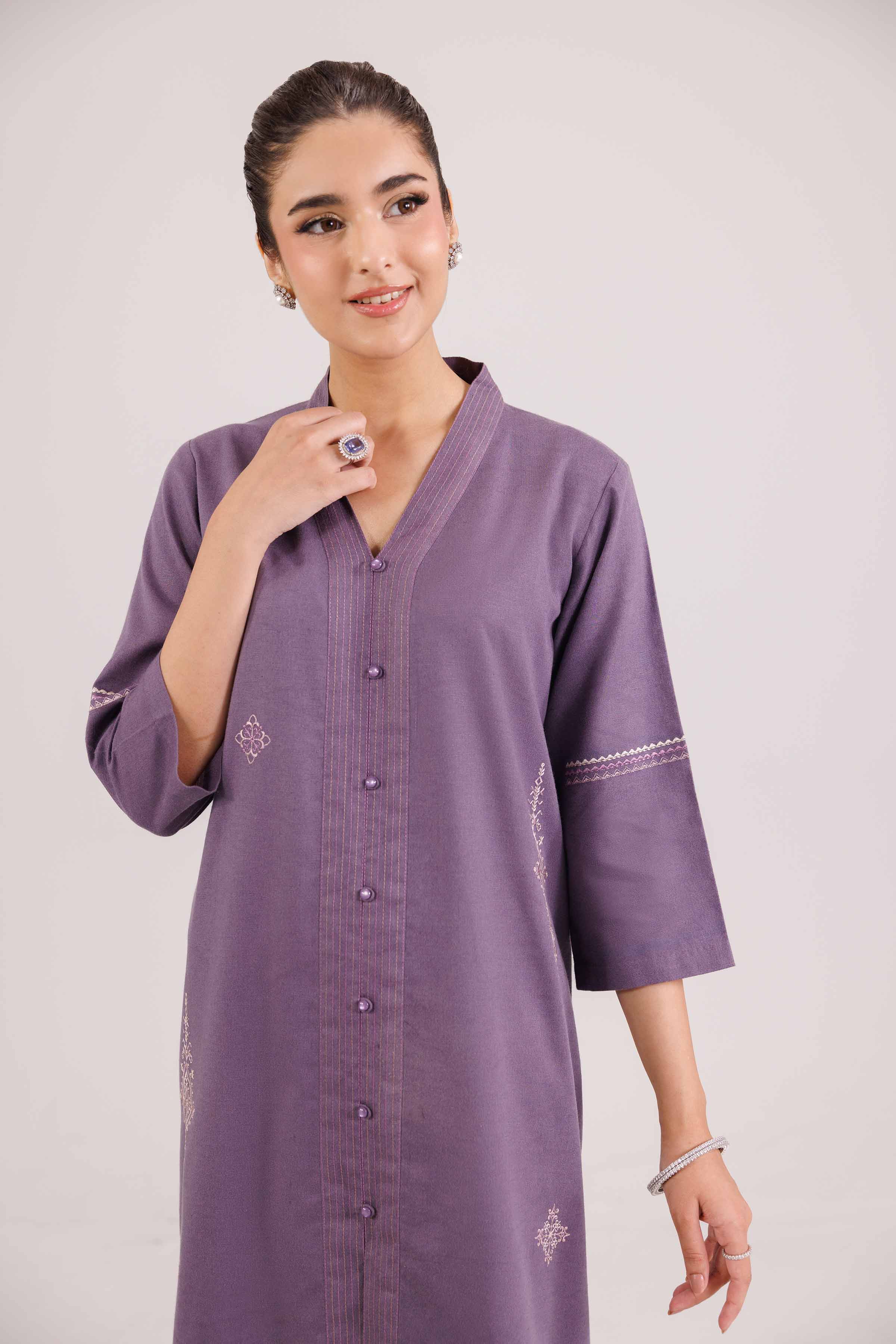 NISHATUAE - Purple Embroidered Karandi 2-piece Ready to wear Dress