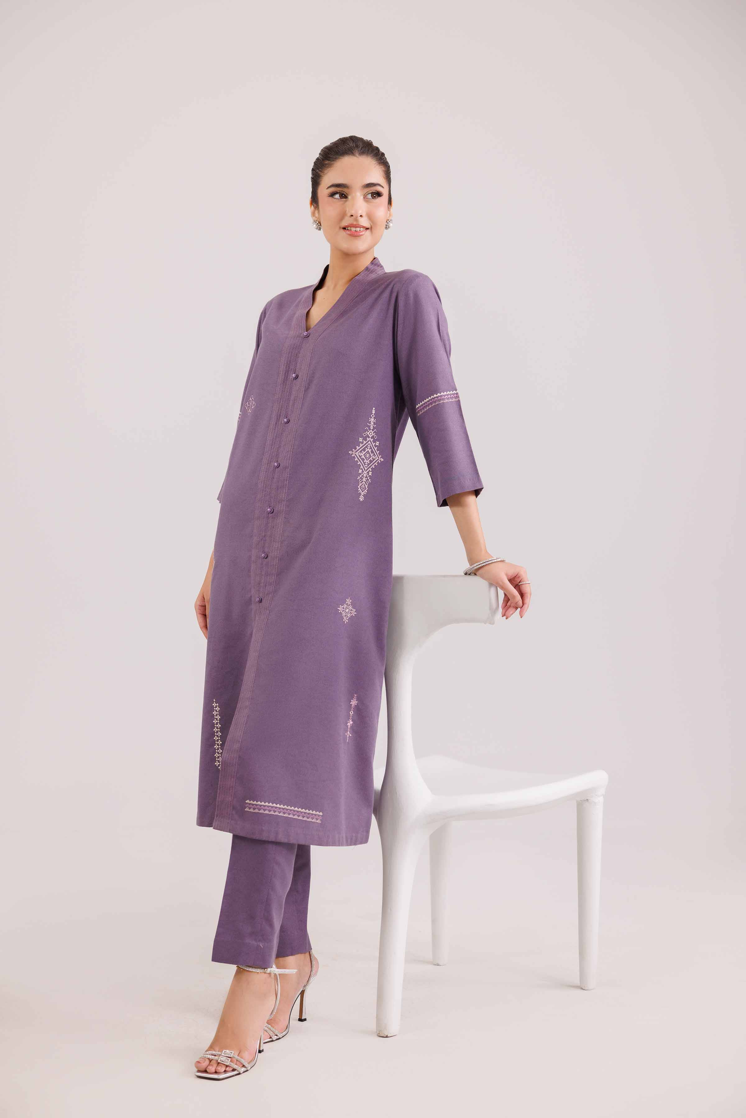 NISHATUAE - Purple Embroidered Karandi 2-piece Ready to wear Dress