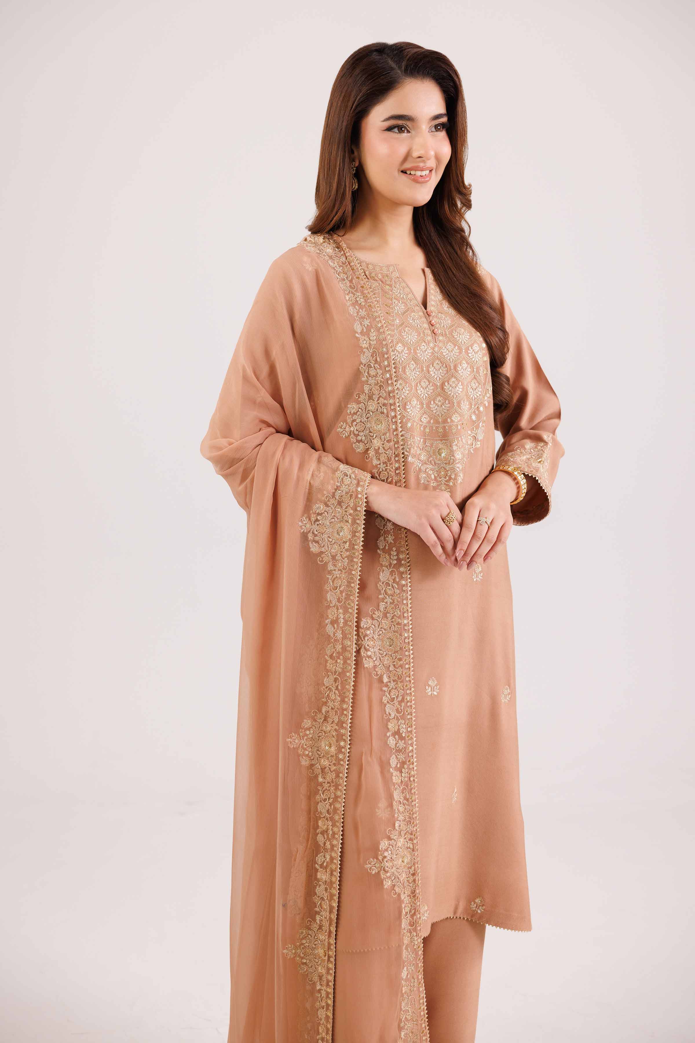 NishatUAE - Peach Embroidered Linen Suit Ready to wear Suit