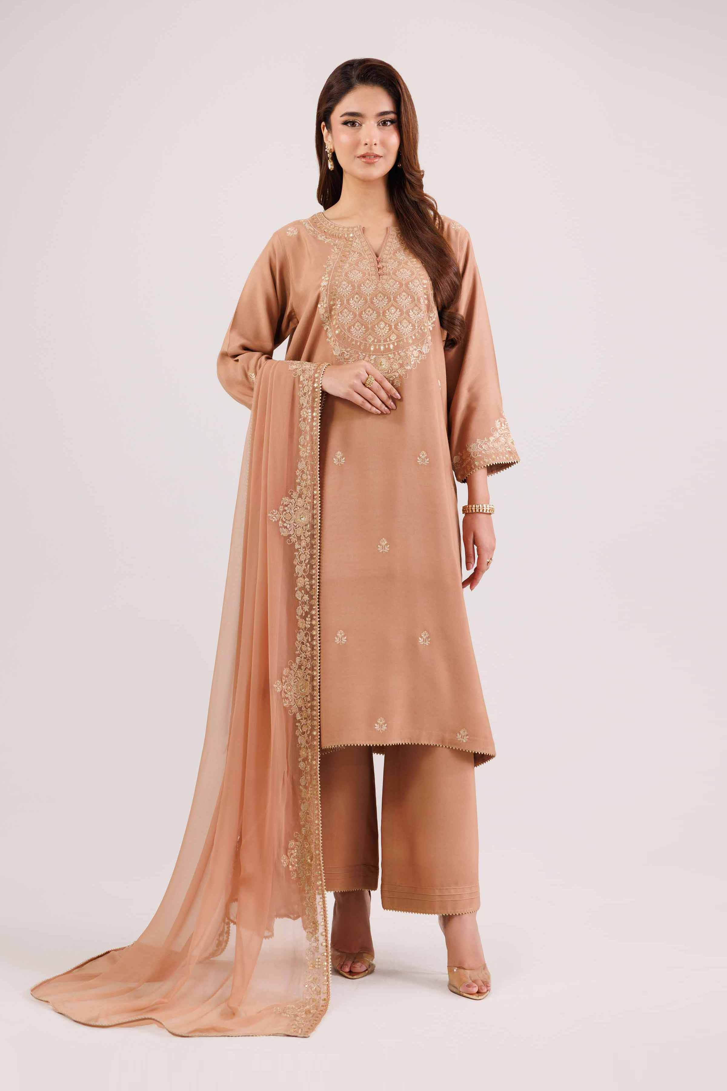 NishatUAE - Peach Embroidered Linen Suit Ready to wear Suit