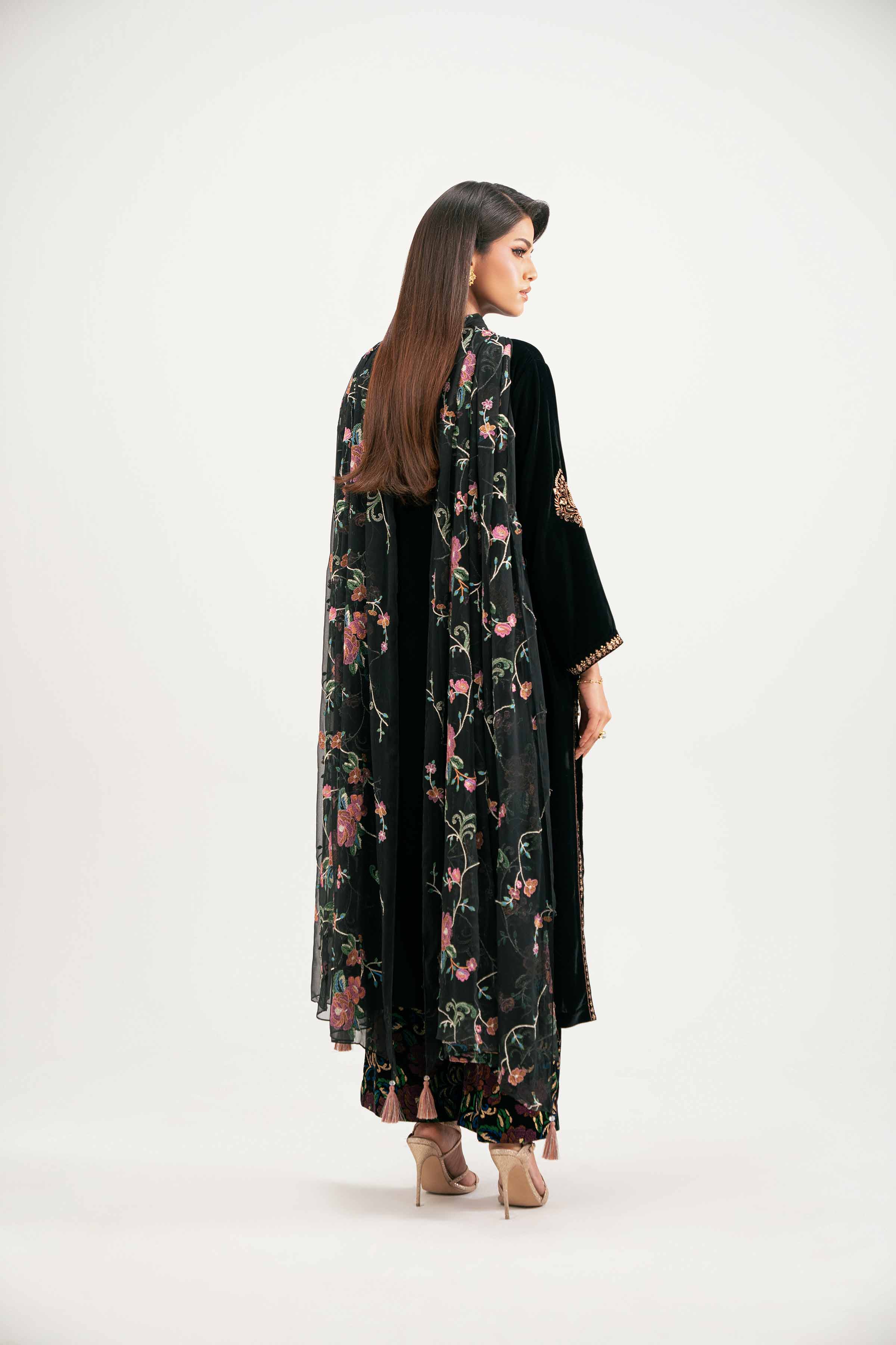 NISHATUAE - Black Embroidered Velvet 3-piece Ready to wear Suit