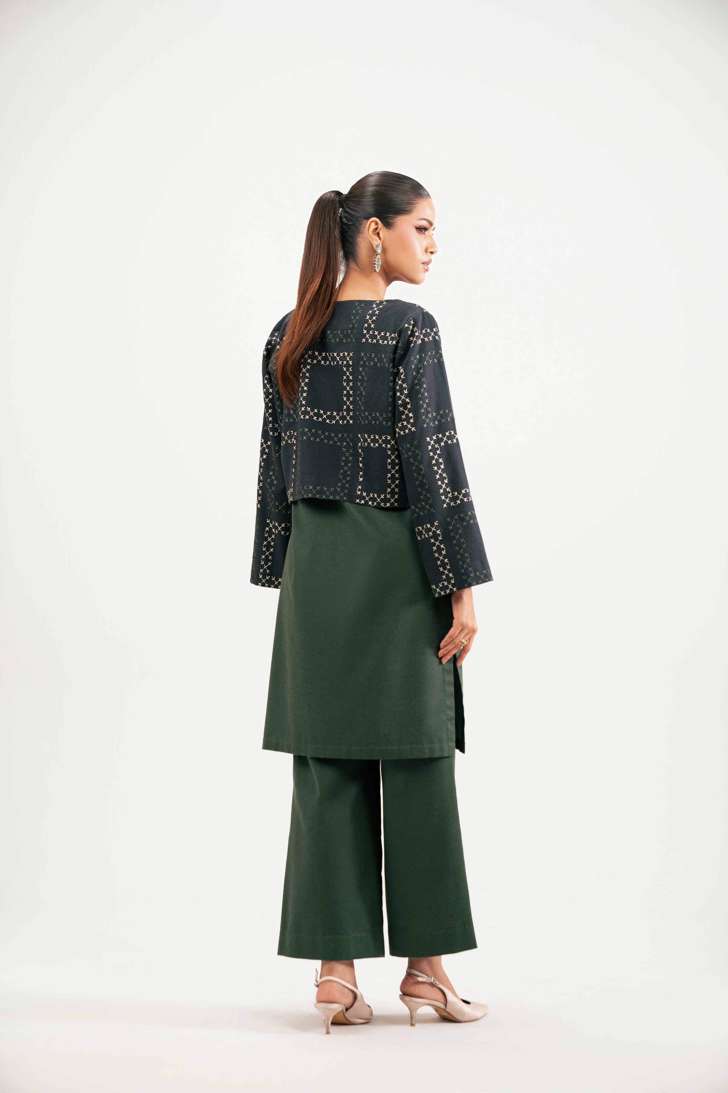 NISHATUAE - Green Embroidered Karandi 3-piece Ready to wear Suit