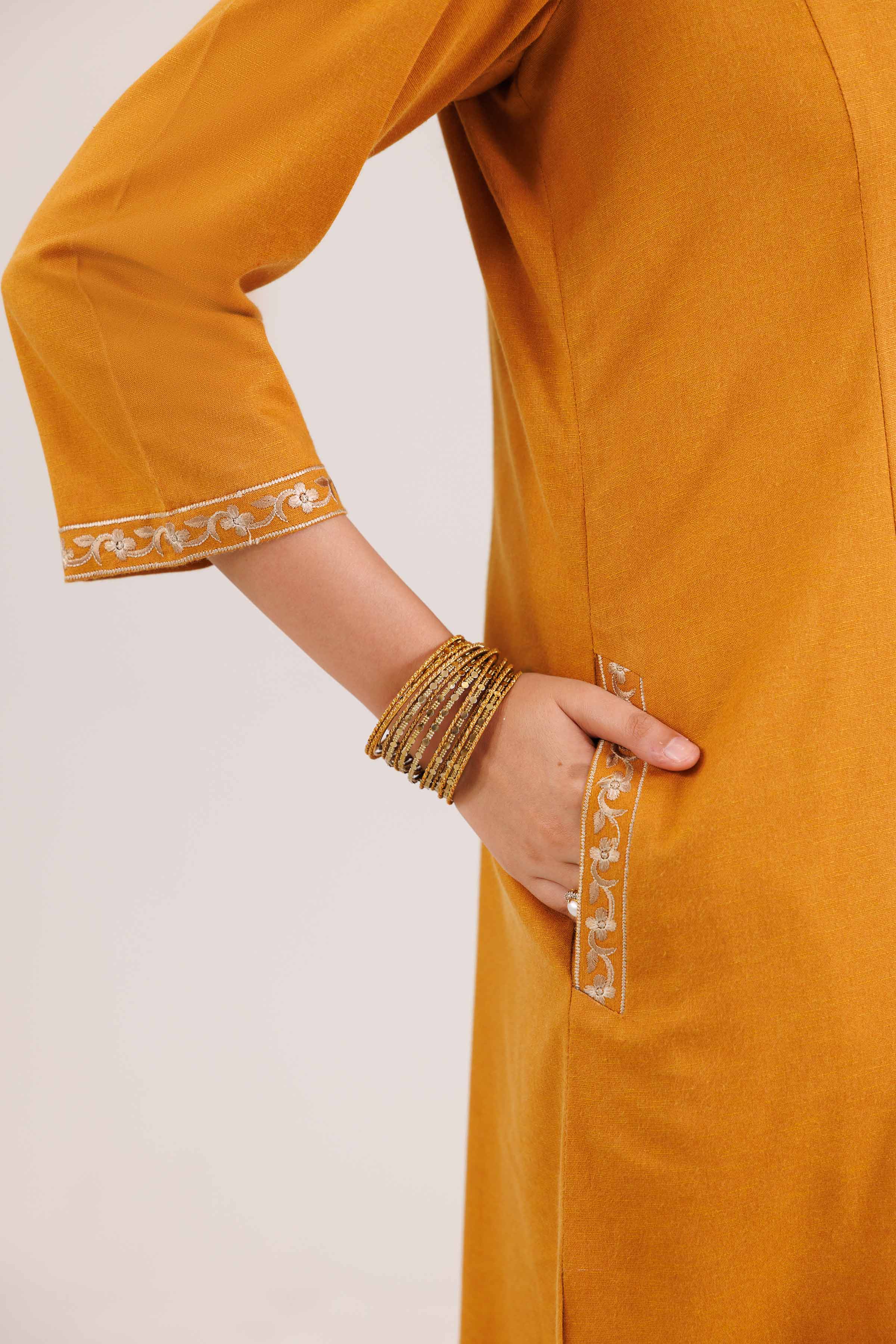 NishatUAE - Mustard Embroidered Karandi Suit Ready to wear Suit