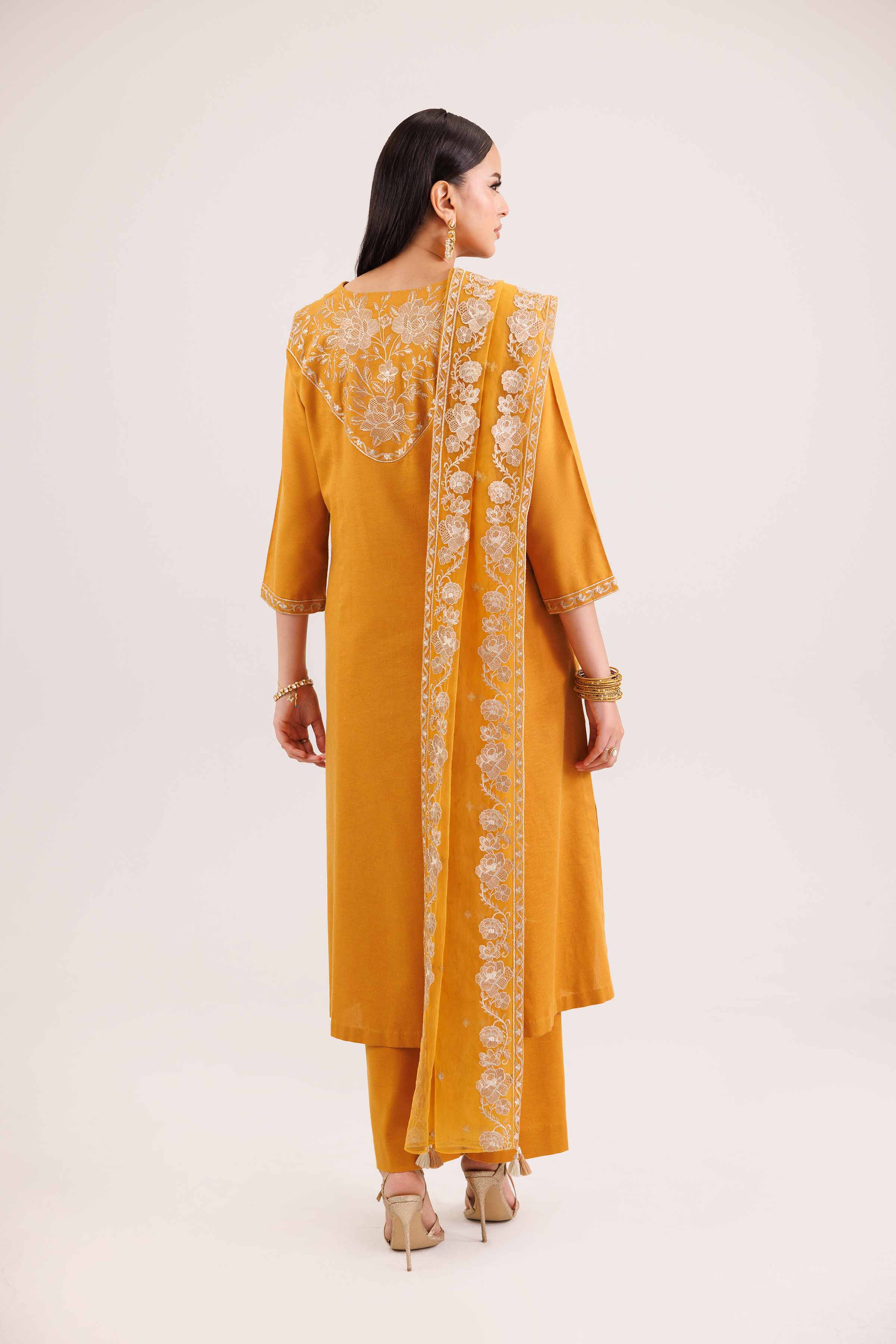 NishatUAE - Mustard Embroidered Karandi Suit Ready to wear Suit