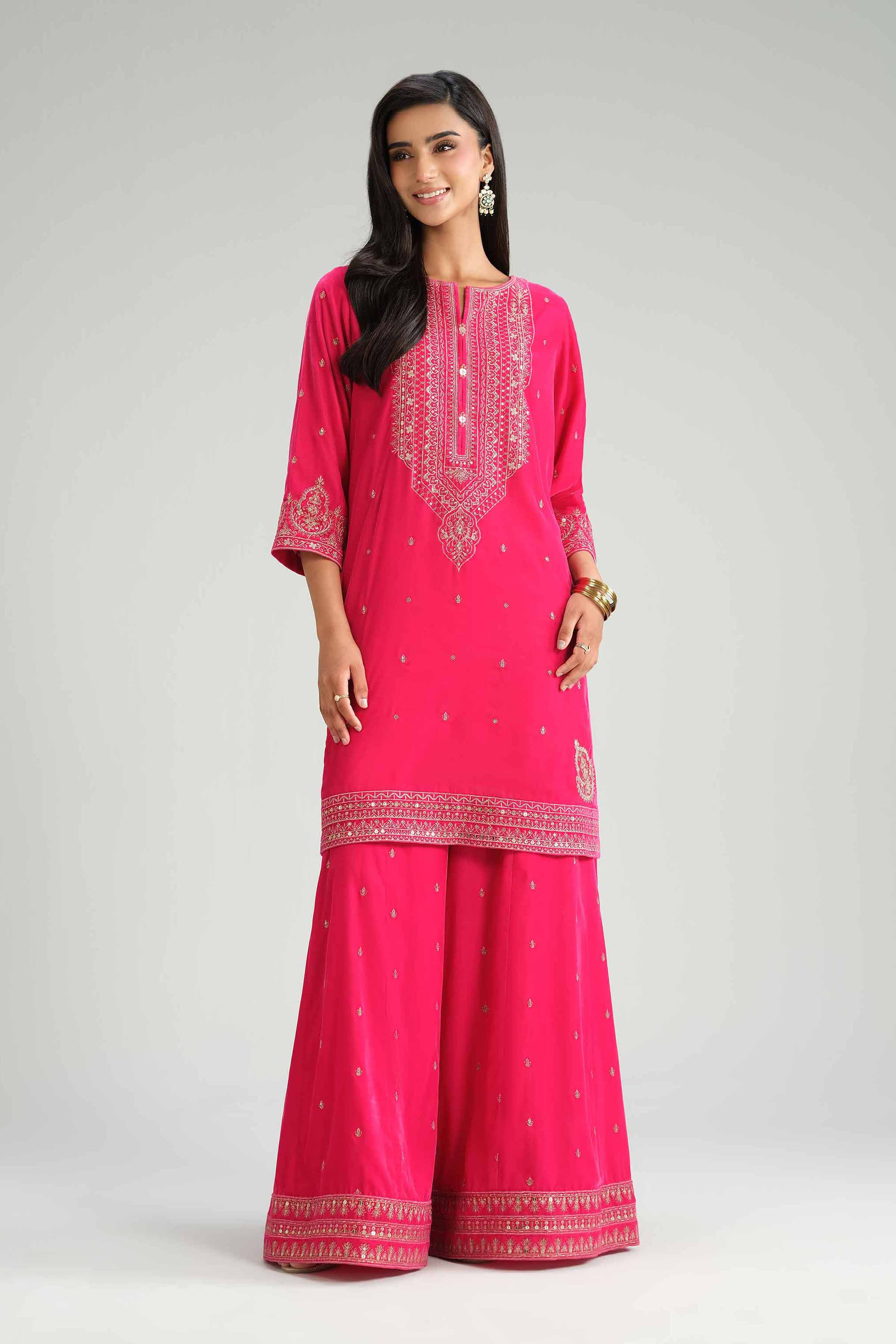 NISHATUAE - Pink Embroidered Velvet 2-piece Ready to wear Dress