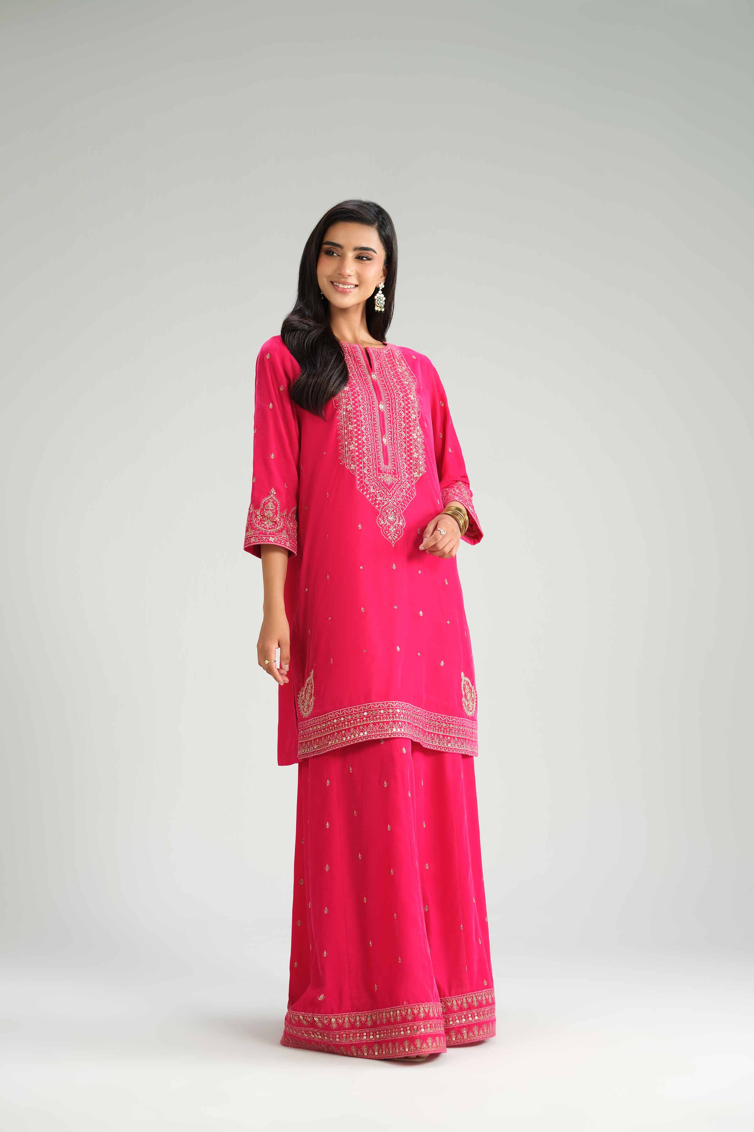 NISHATUAE - Pink Embroidered Velvet 2-piece Ready to wear Dress