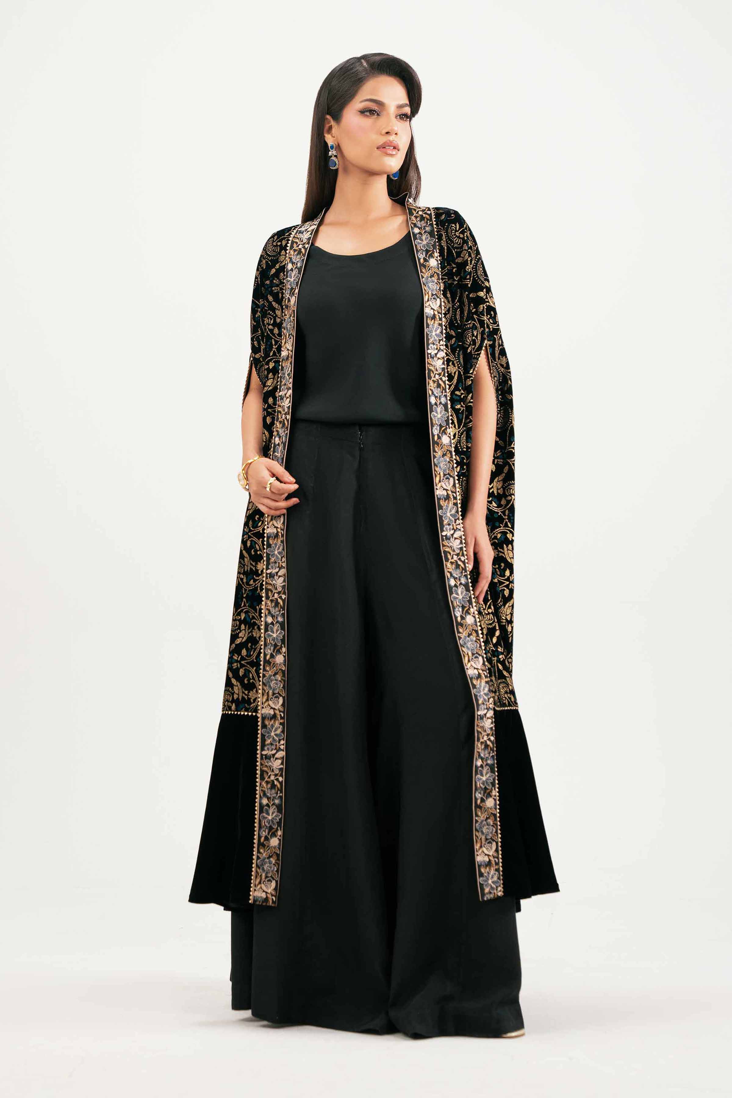 NishatUAE - Black Embroidered Velvet 3-piece Ready To Wear Suit