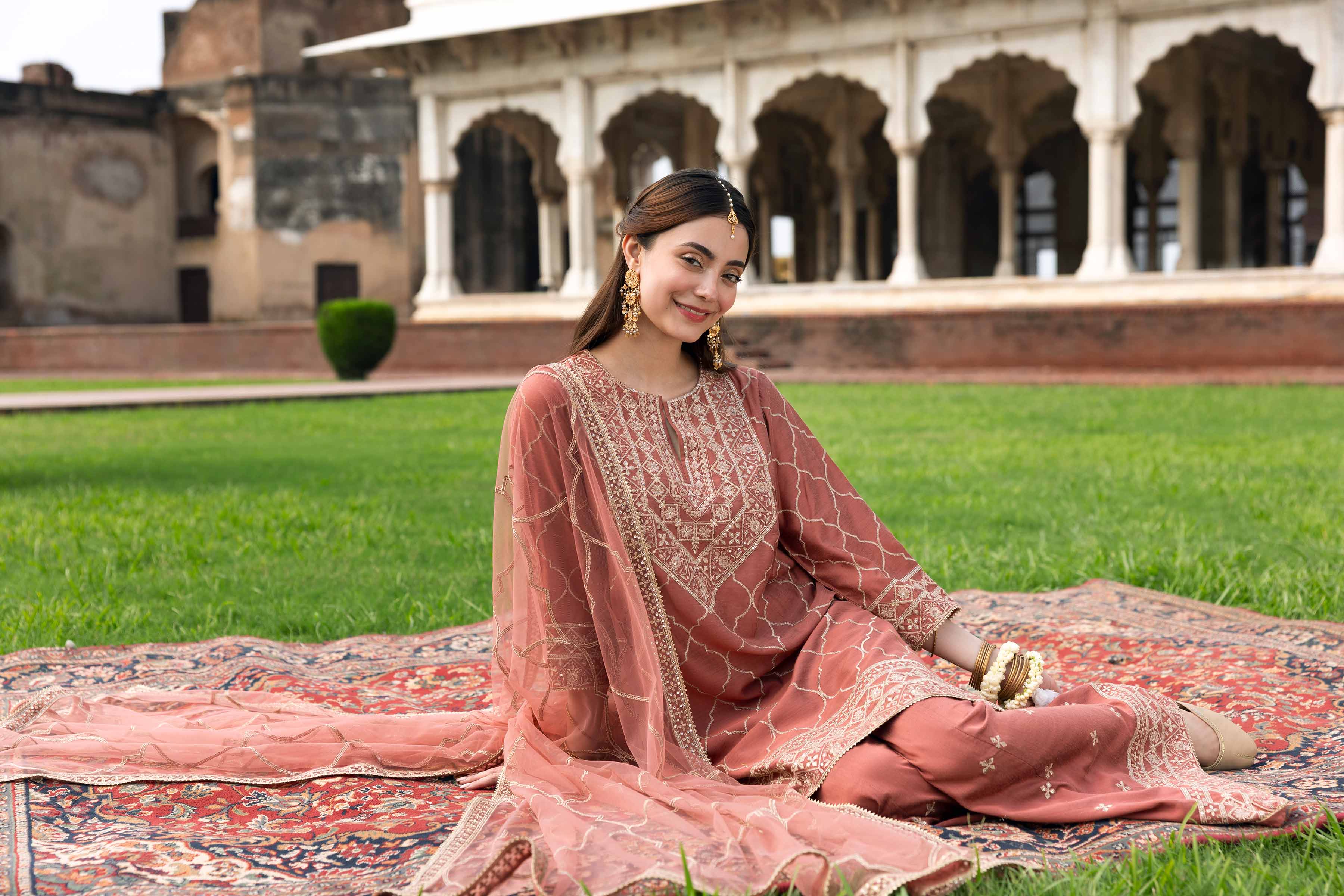 NISHATUAE - Pink Embroidered Silk 3-piece Ready to wear Suit