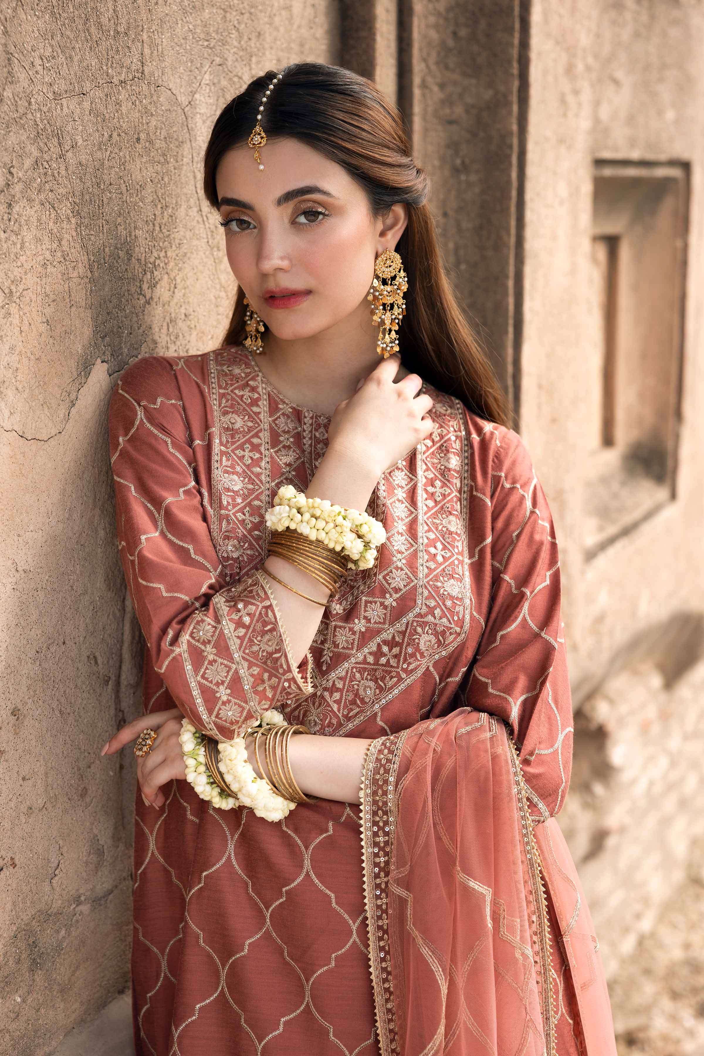 NISHATUAE - Pink Embroidered Silk 3-piece Ready to wear Suit