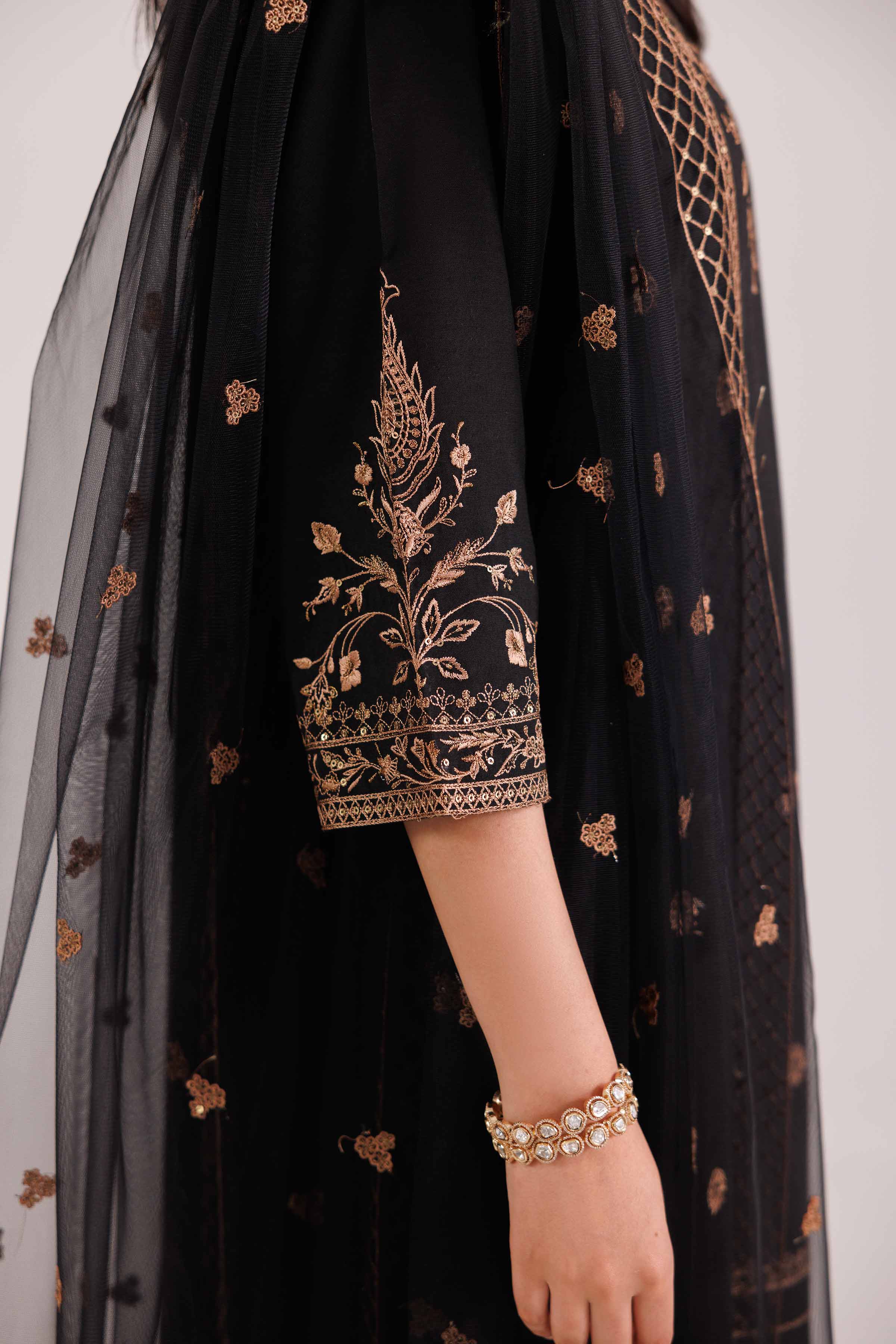 NISHATUAE - Black Embroidered Silk 3-piece Ready to wear Suit