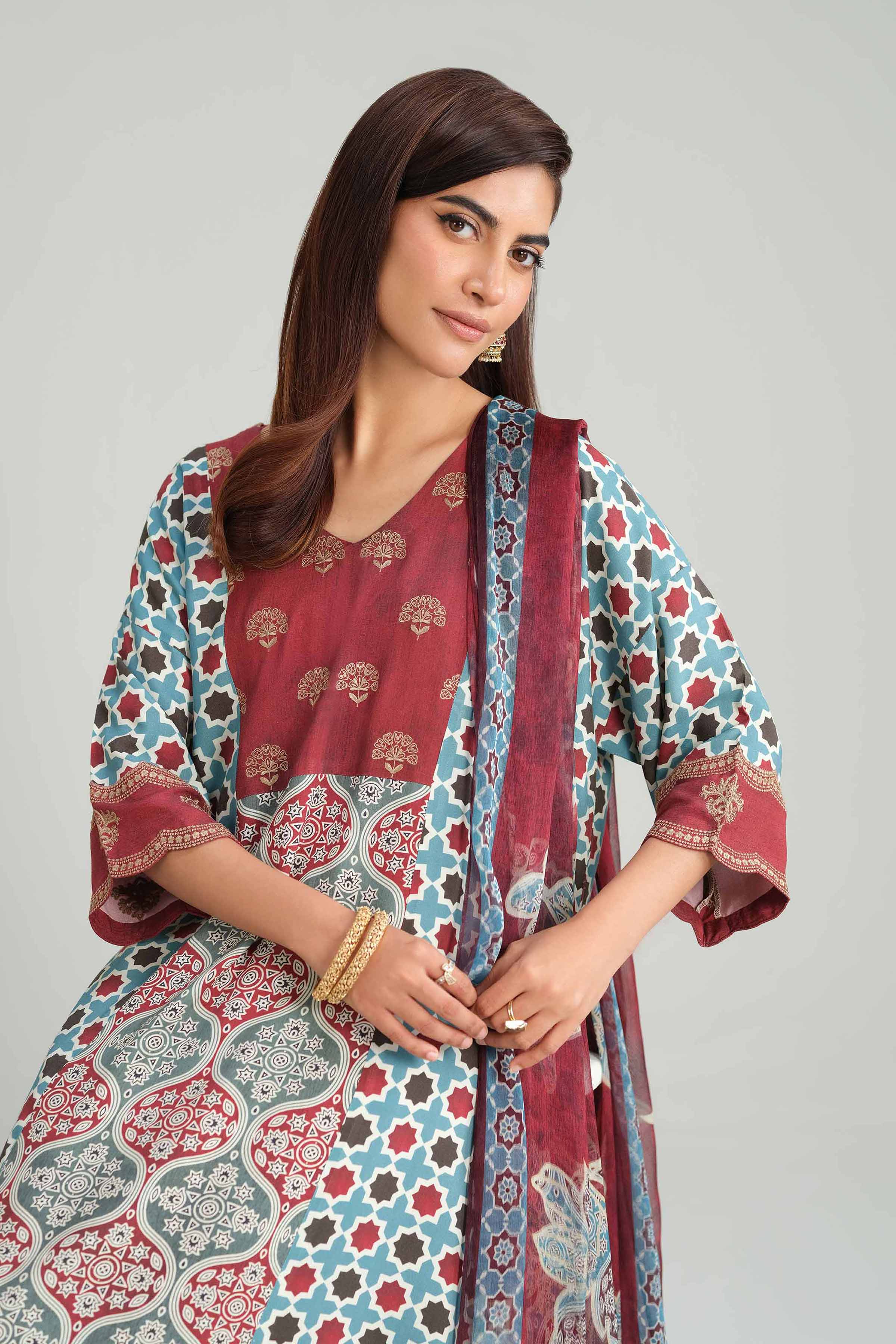 NISHATUAE - Multi Embroidered Silk 3-piece Ready to wear Suit