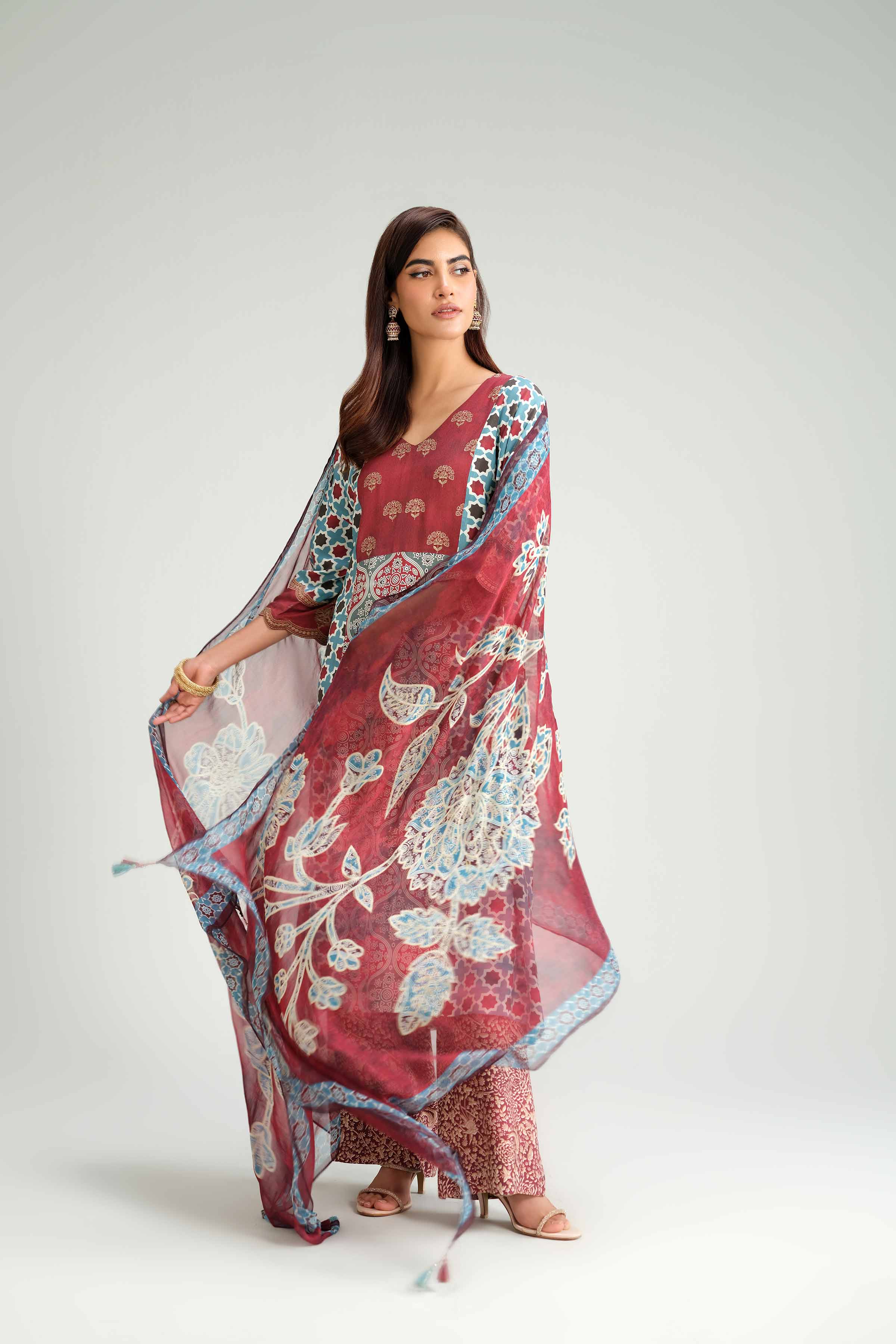 NISHATUAE - Multi Embroidered Silk 3-piece Ready to wear Suit