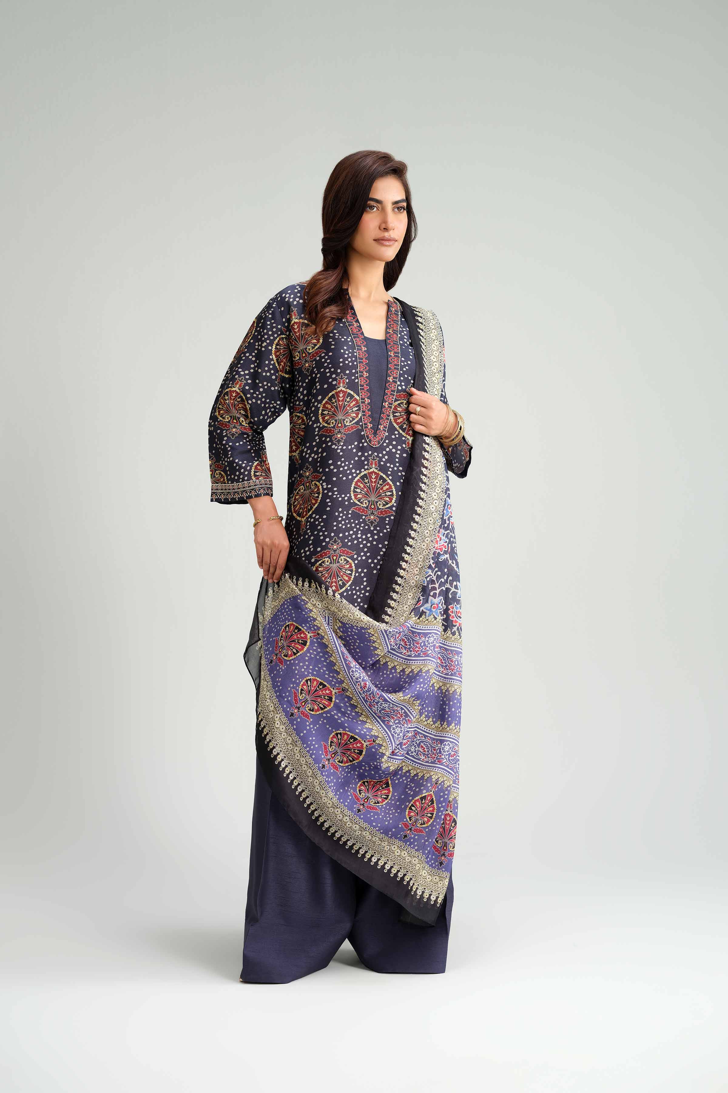 NishatUAE - Blue Embroidered Silk Suit Ready to wear Suit