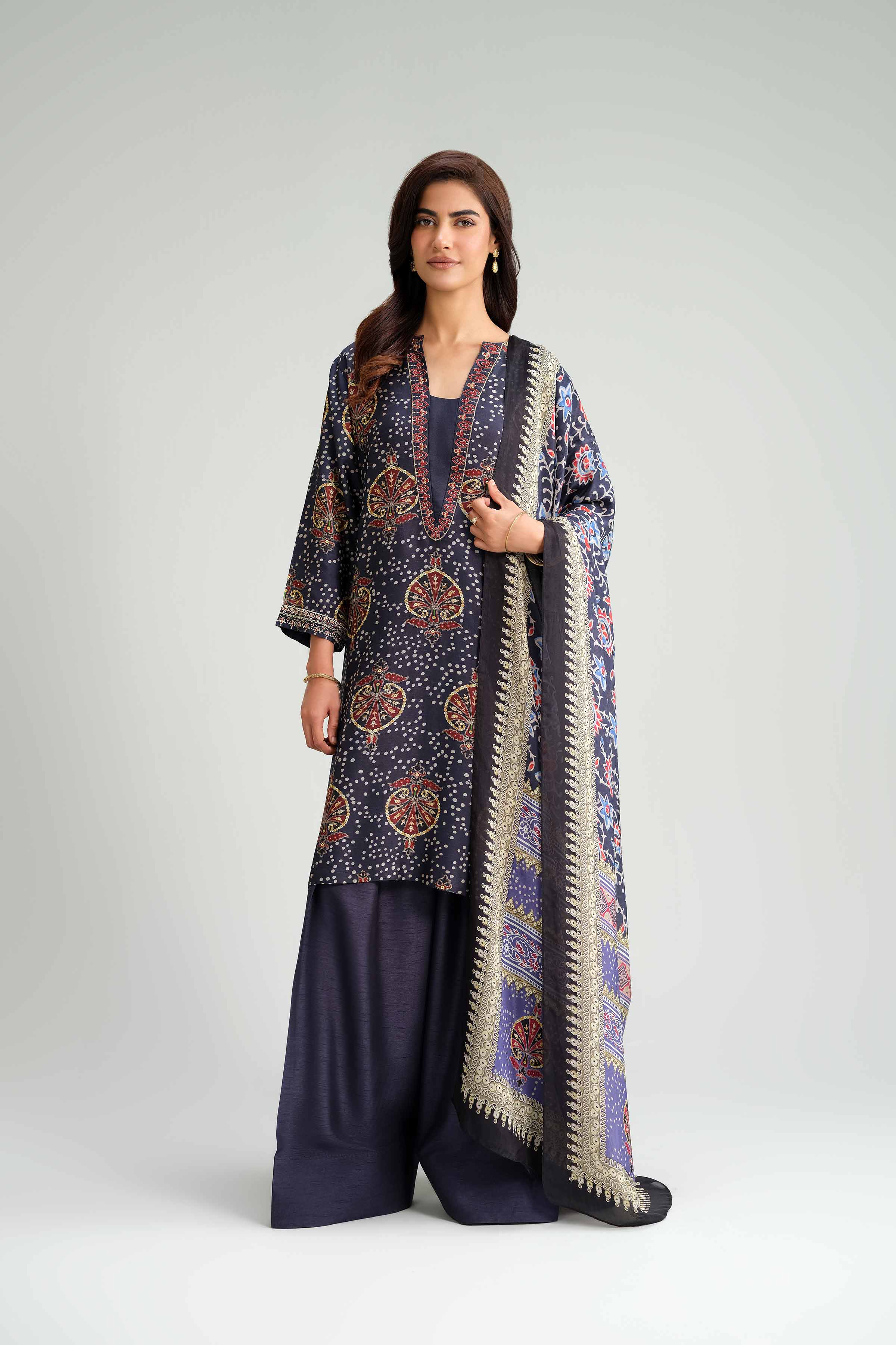 NishatUAE - Blue Embroidered Silk Suit Ready to wear Suit