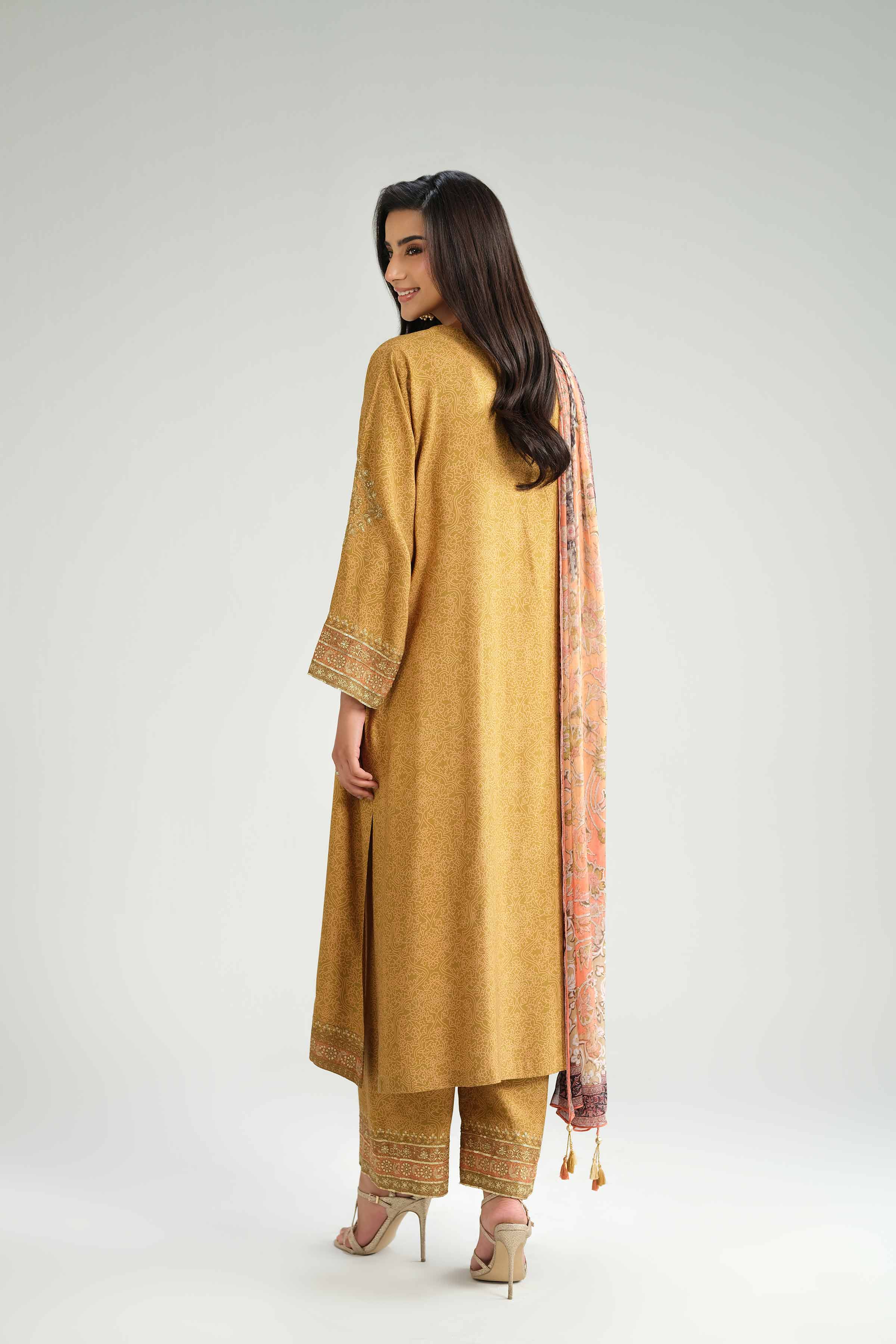 NishatUAE - Green Embroidered Silk 3-piece Ready To Wear Suit