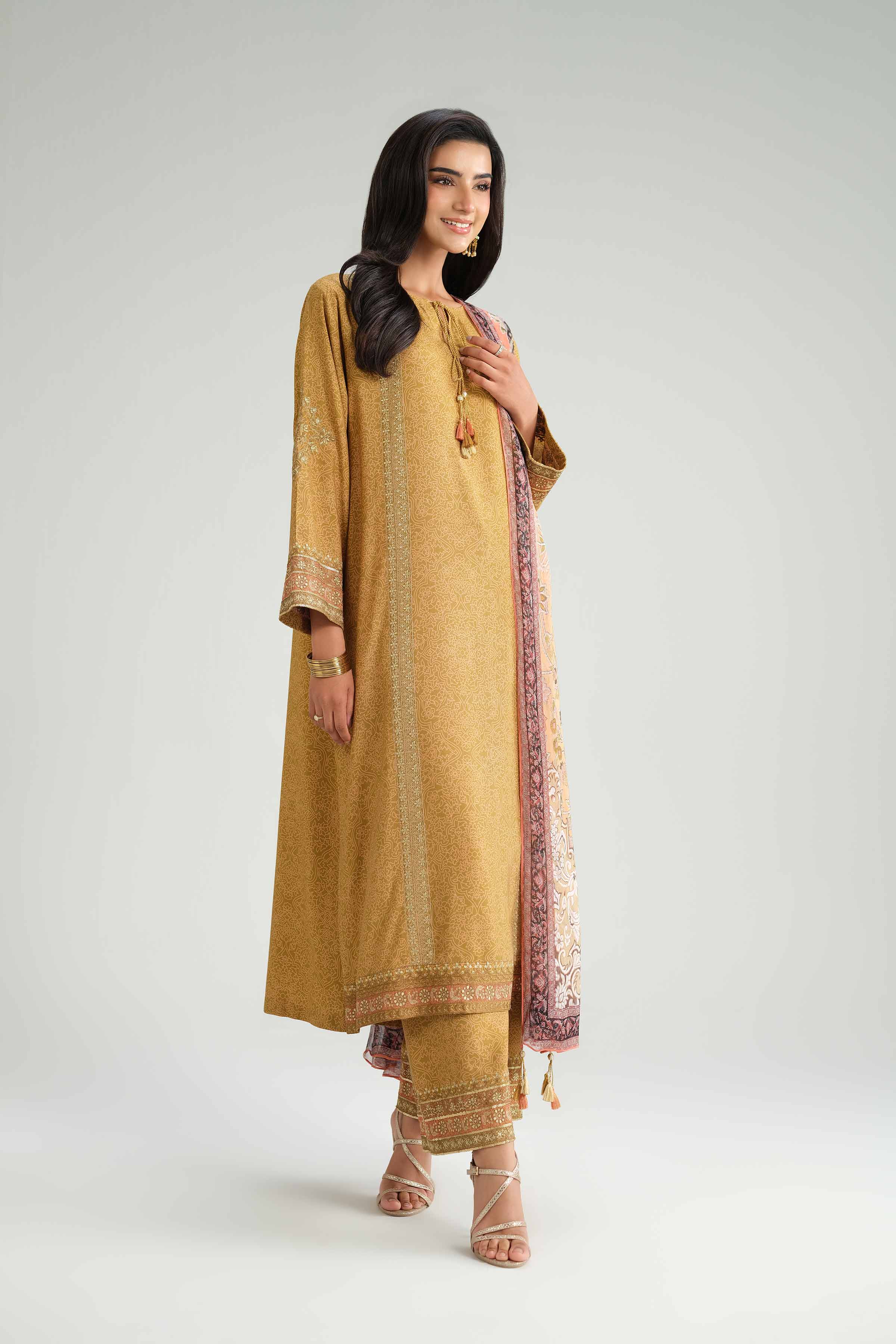NishatUAE - Green Embroidered Silk 3-piece Ready To Wear Suit