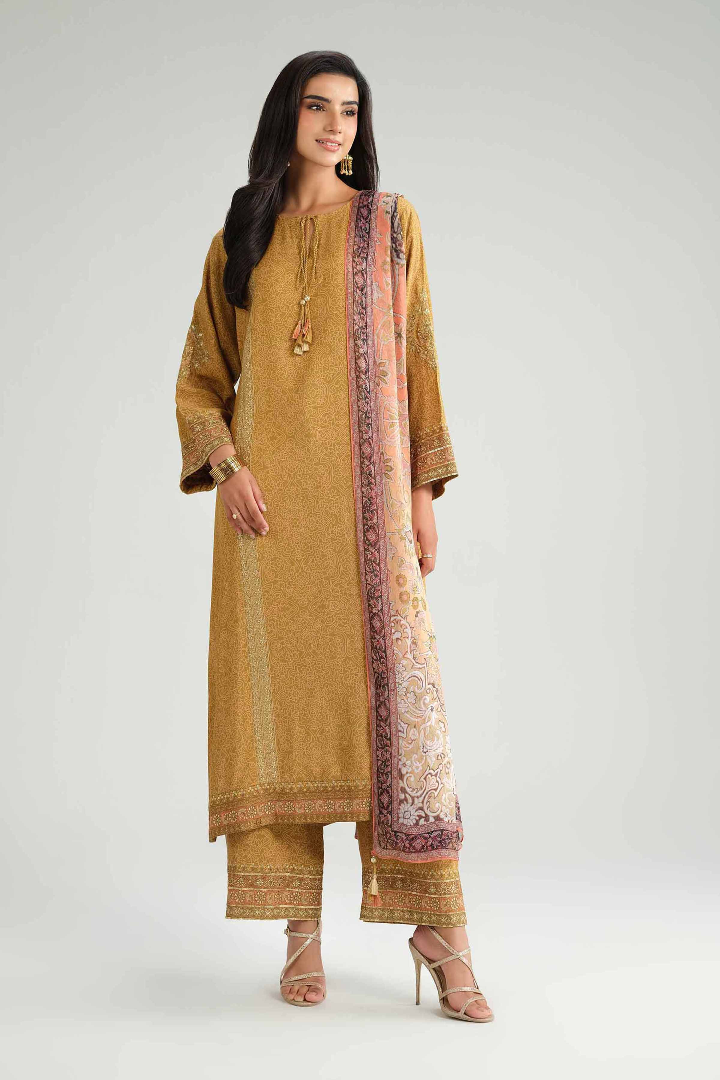 NishatUAE - Green Embroidered Silk 3-piece Ready To Wear Suit