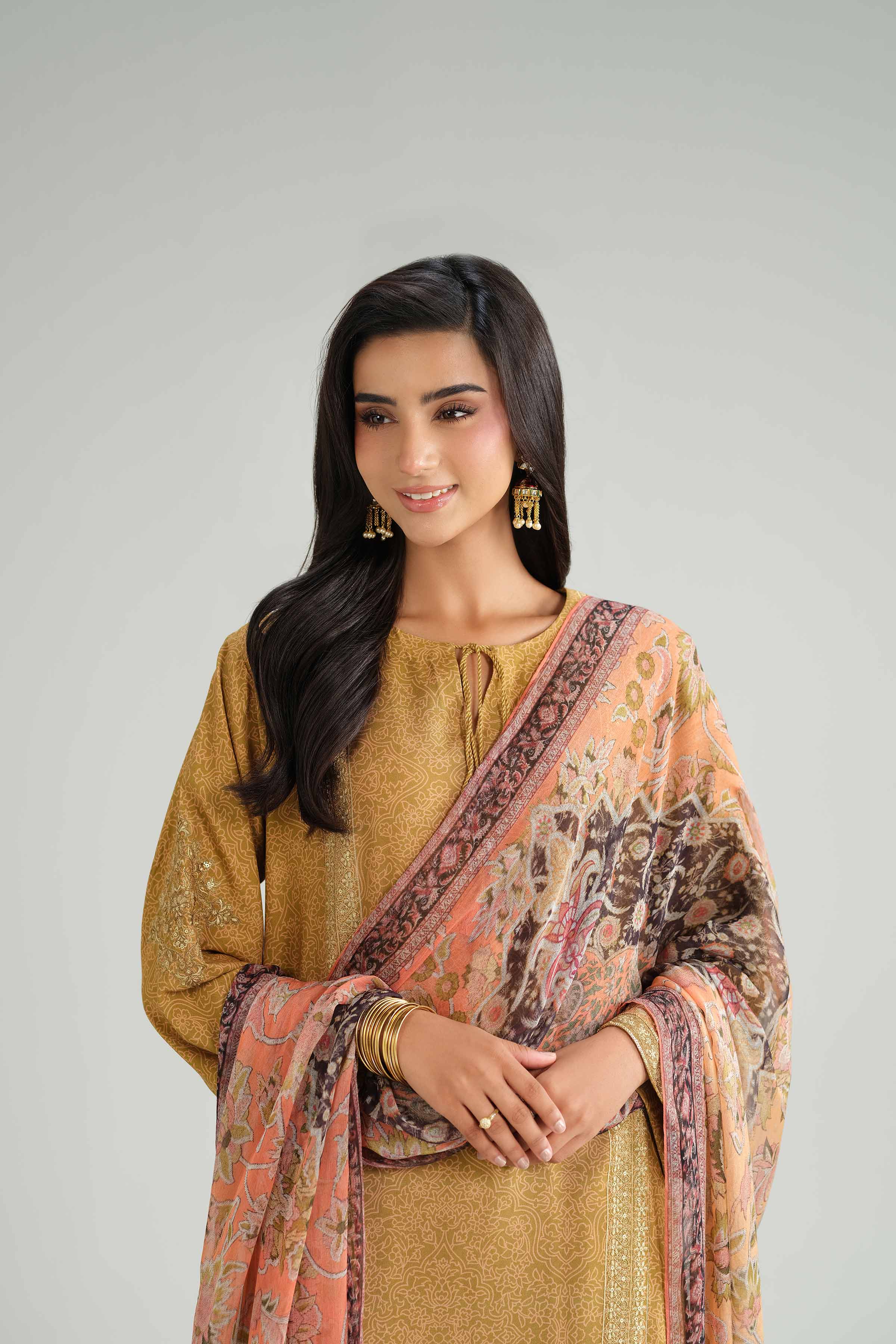 NishatUAE - Green Embroidered Silk 3-piece Ready To Wear Suit