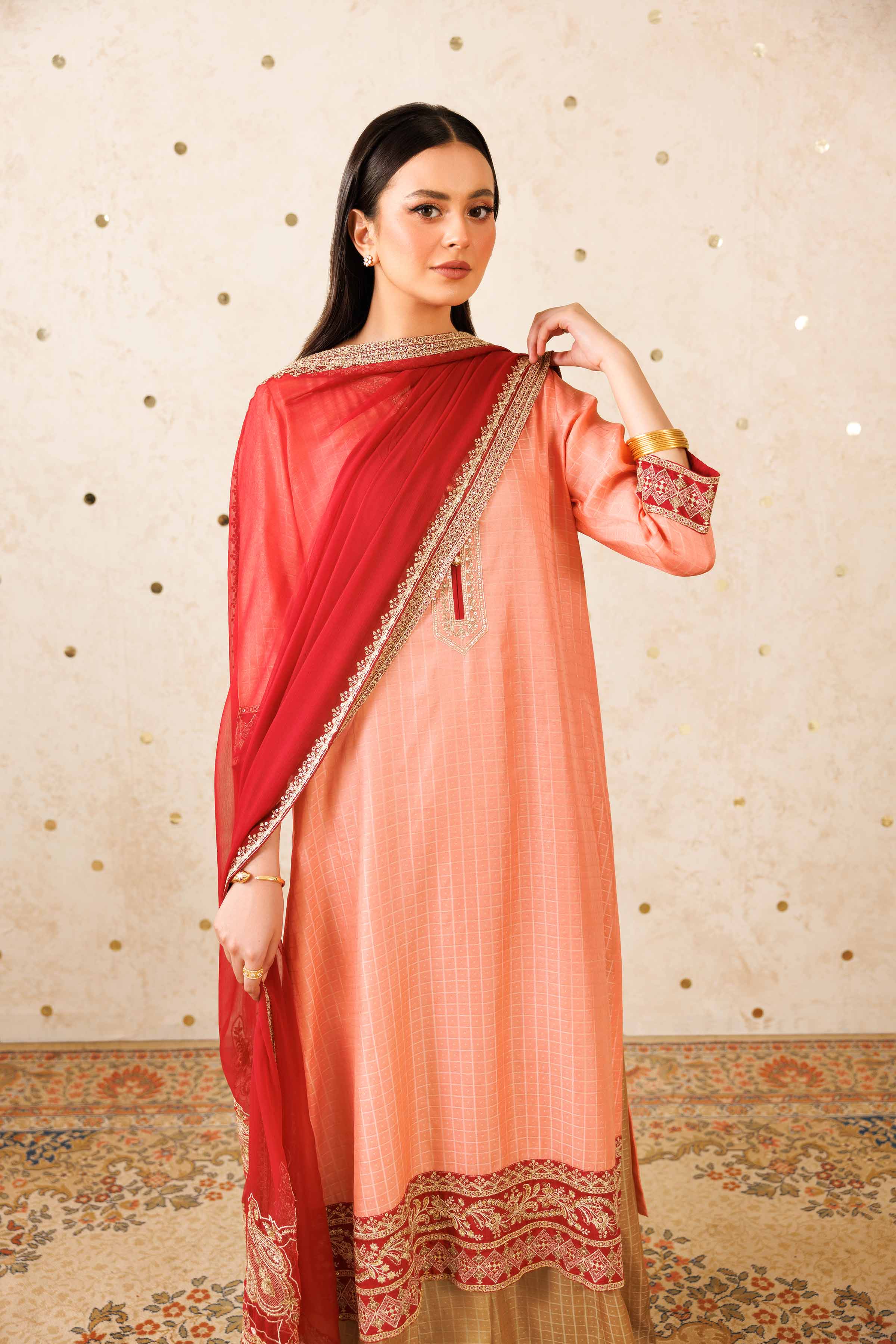 NISHATUAE - Peach Embroidered Polyester 3-piece Ready to wear Suit