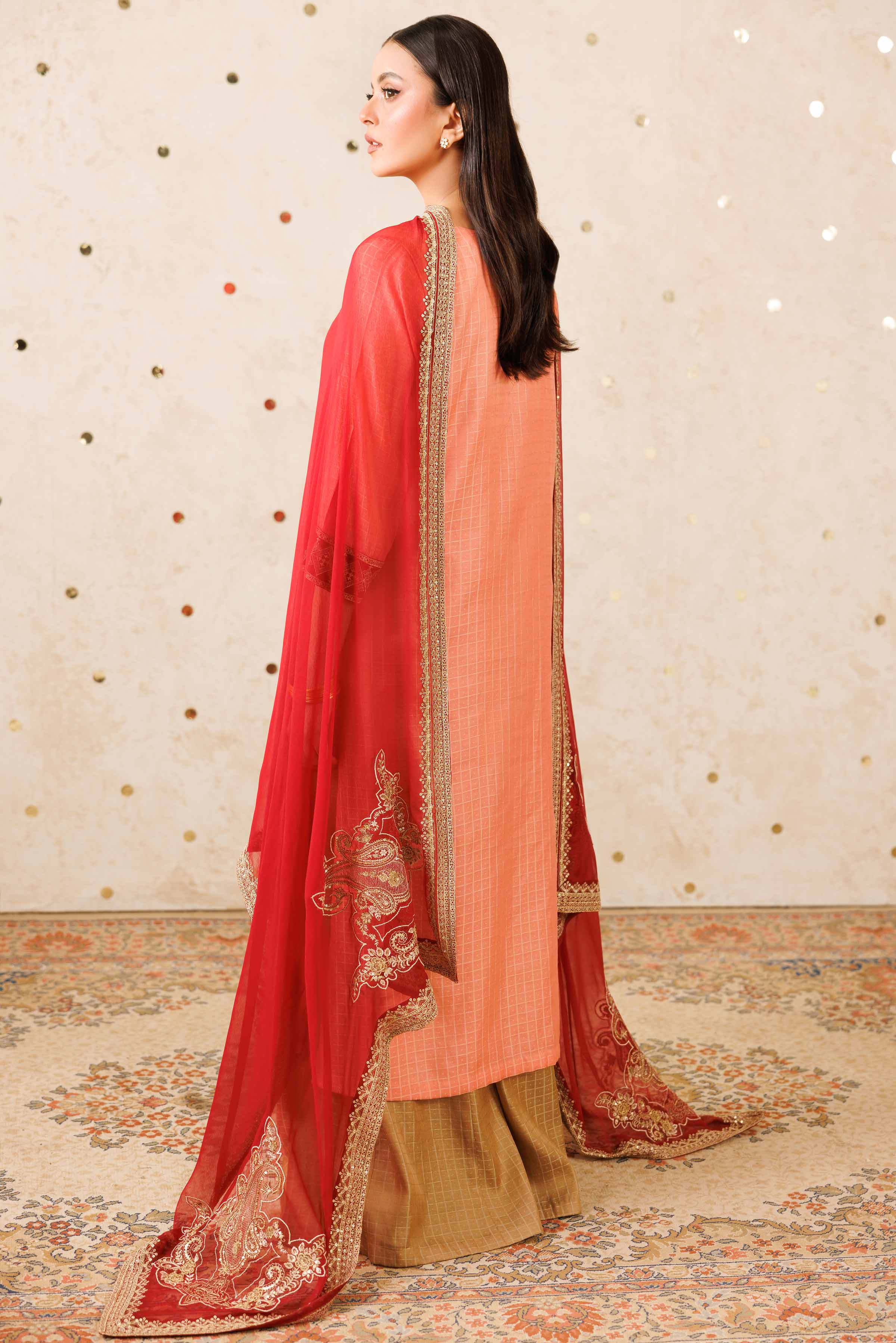 NISHATUAE - Peach Embroidered Polyester 3-piece Ready to wear Suit