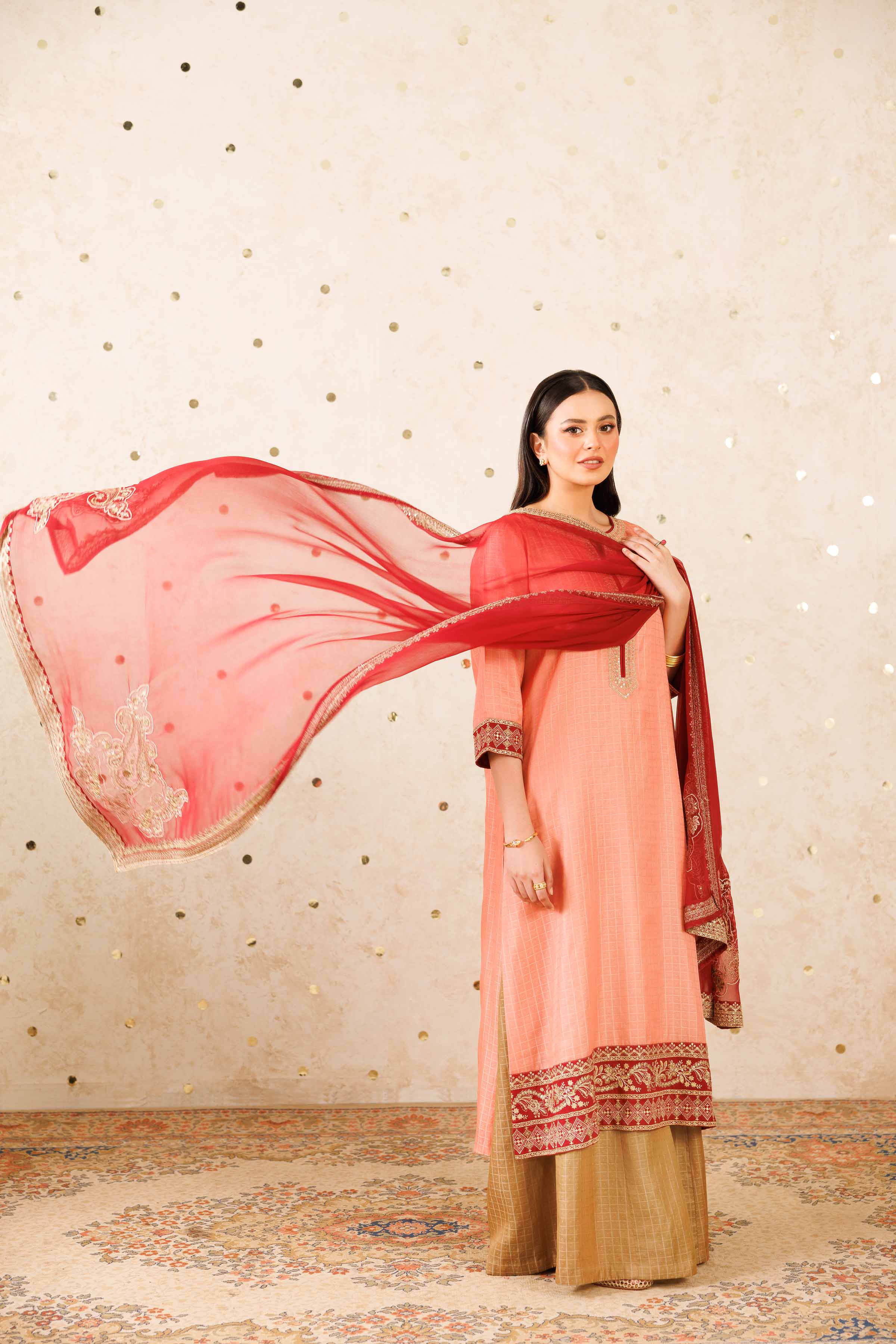 NISHATUAE - Peach Embroidered Polyester 3-piece Ready to wear Suit