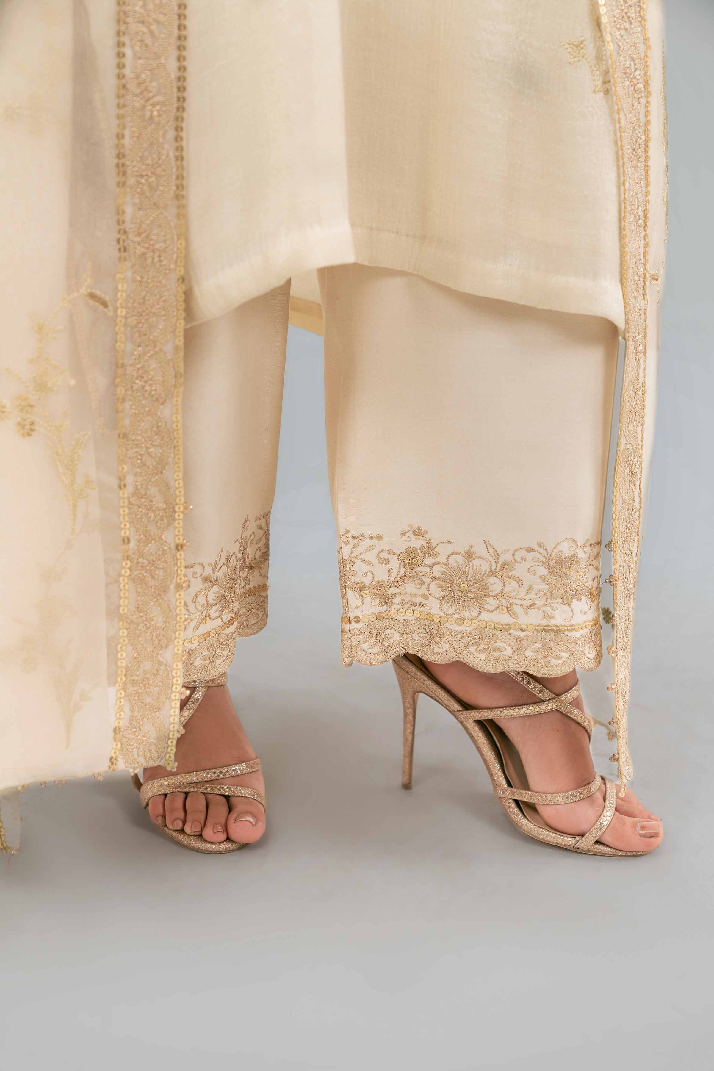NISHATUAE - Beige Embroidered Chiffon 3-piece Ready to wear Suit