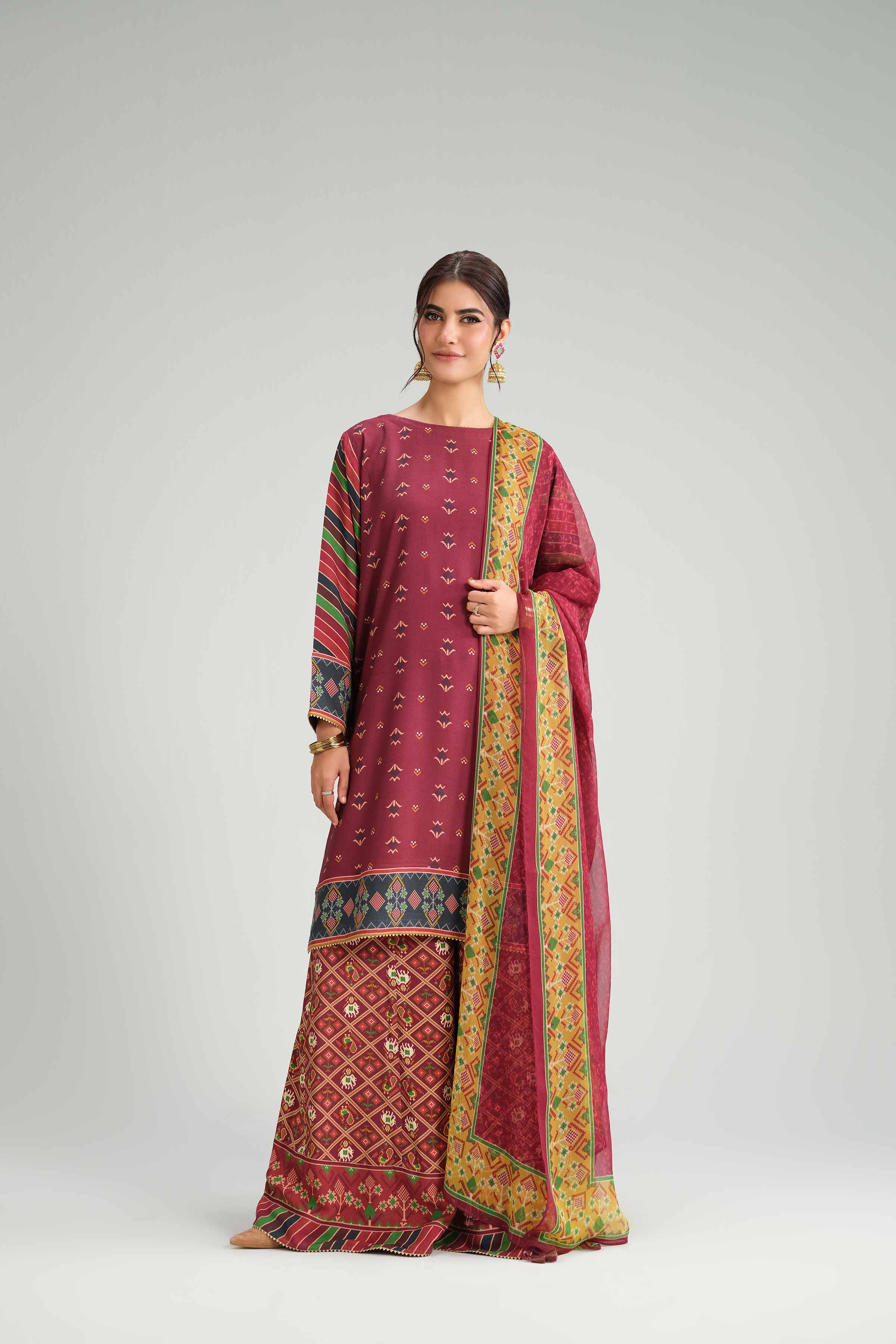 NISHATUAE - Red Embroidered Silk 3-piece Ready to wear Suit