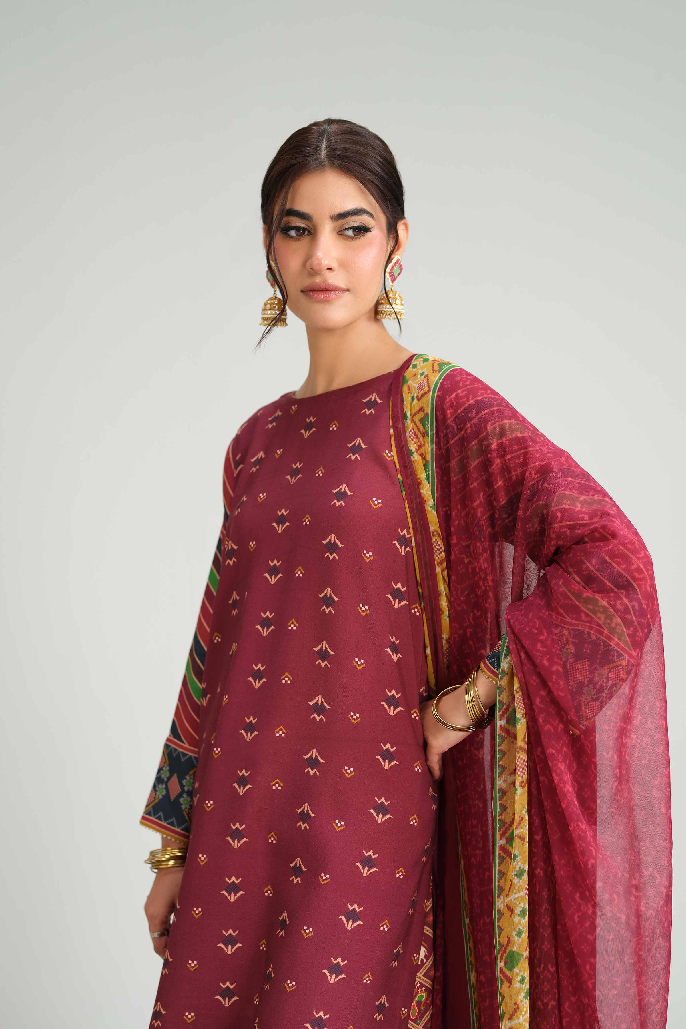 NISHATUAE - Red Embroidered Silk 3-piece Ready to wear Suit