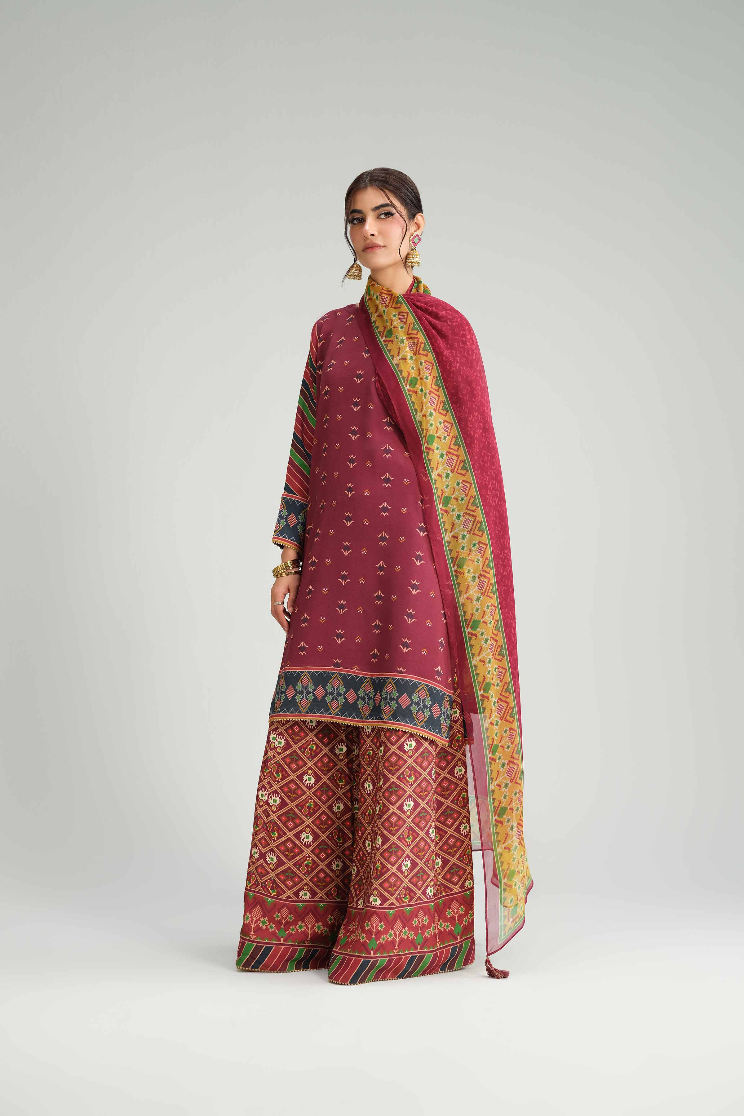 NISHATUAE - Red Embroidered Silk 3-piece Ready to wear Suit