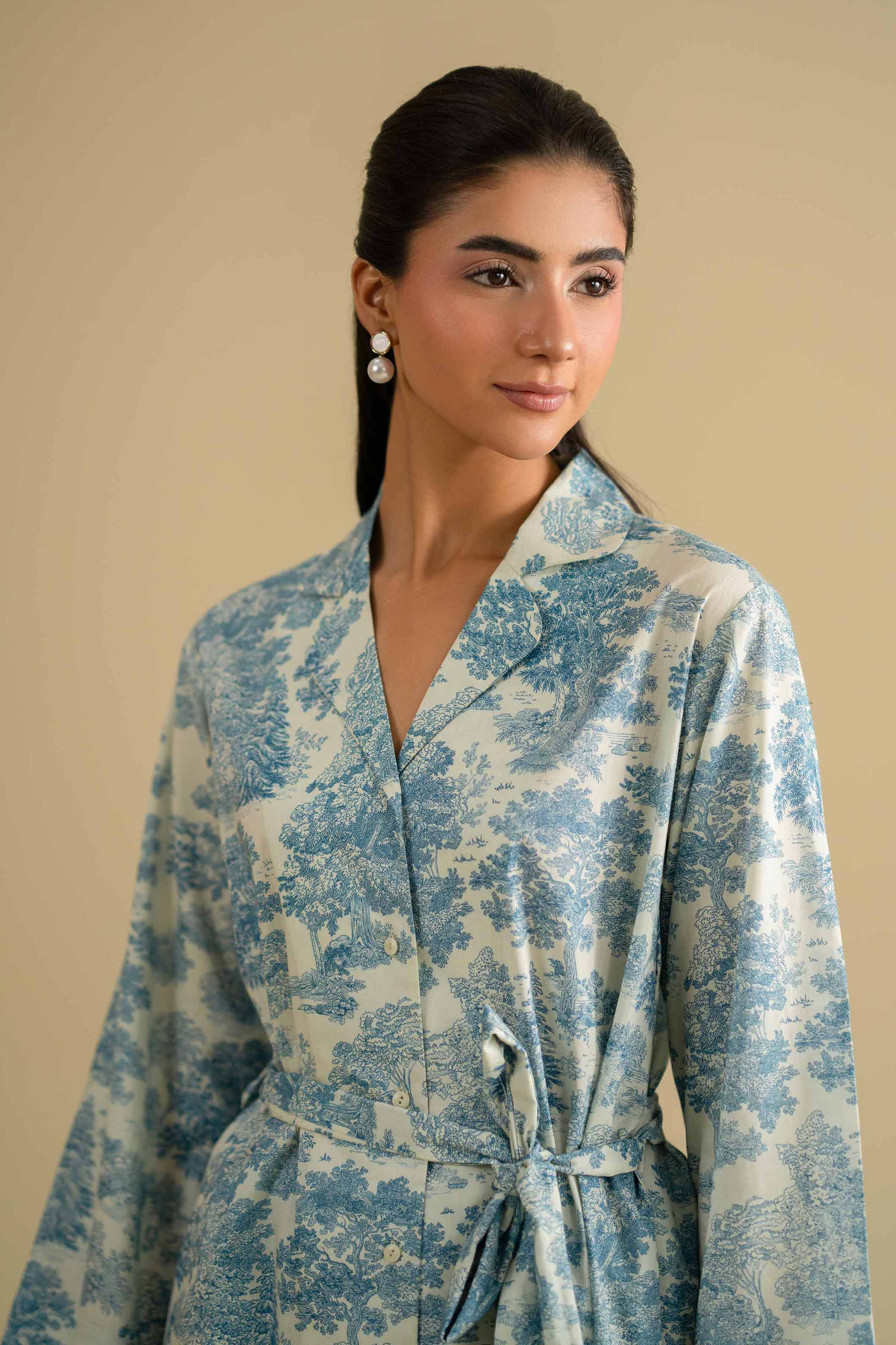 2 Piece - Printed Loungewear - KLS26-02 Off White Cambric 2PC Printed LUXURY